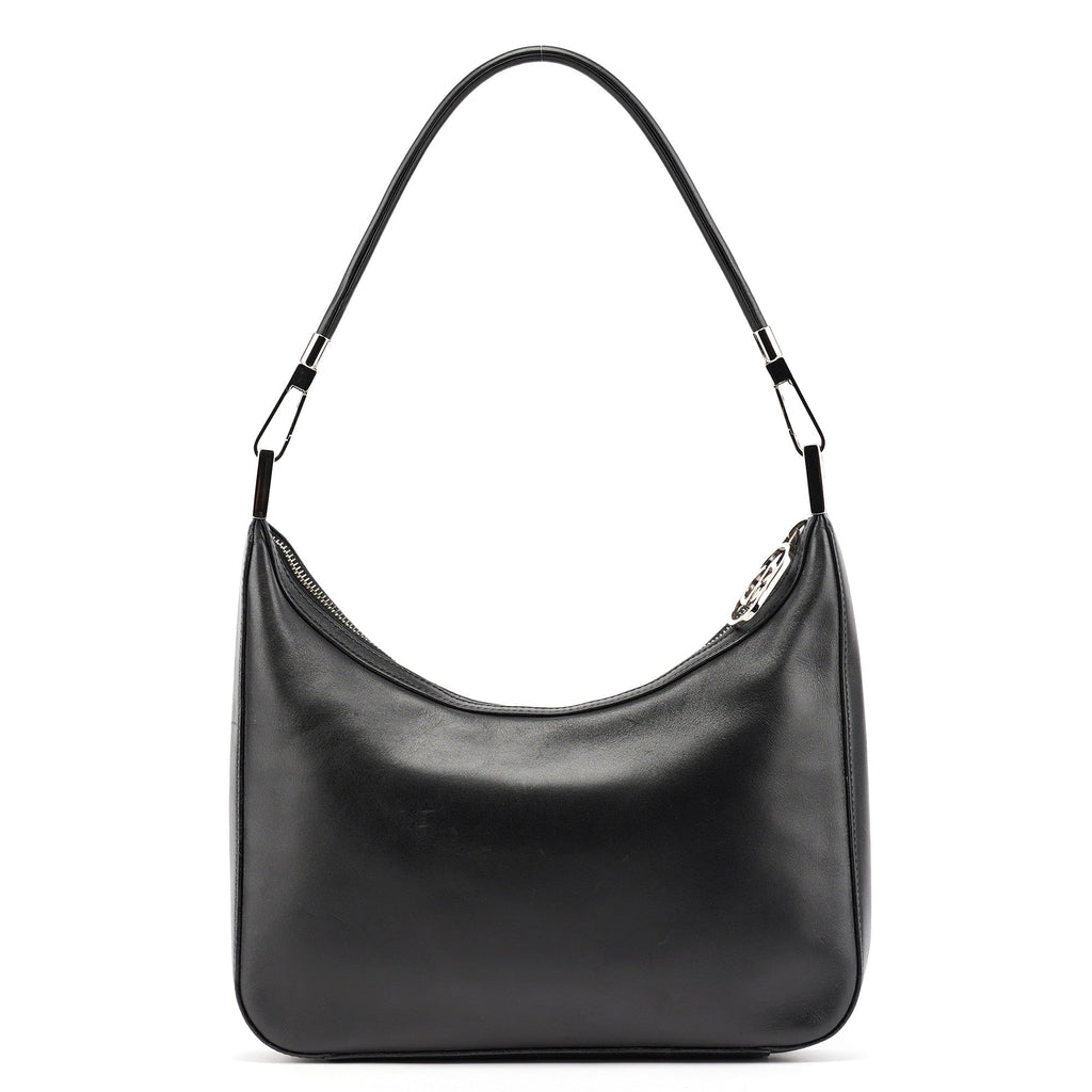 Black Calfskin Hobo Shoulder Bag