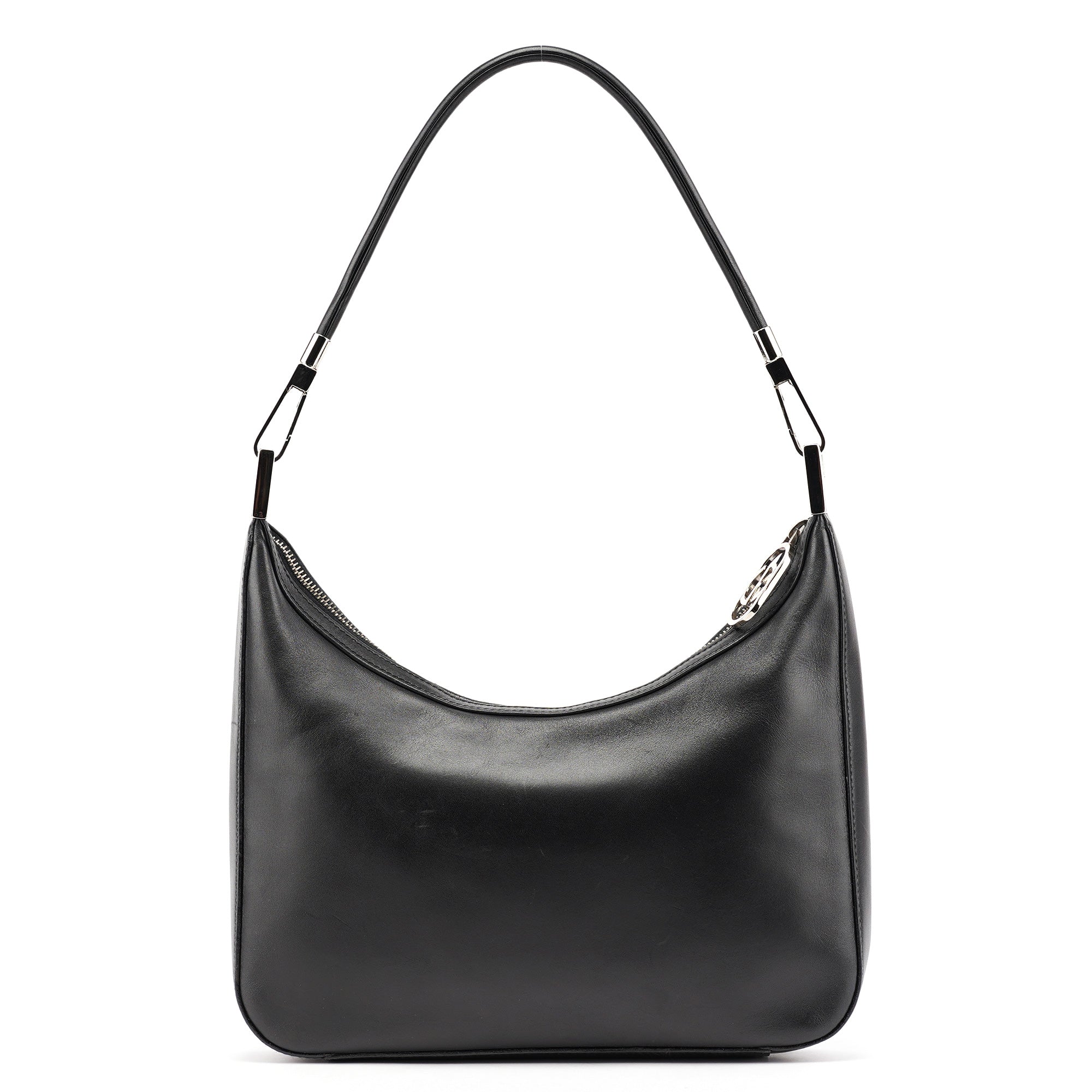 Black Calfskin Hobo Shoulder Bag