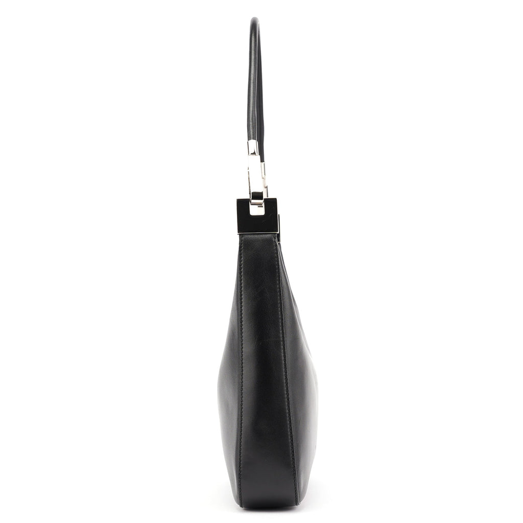 Black Calfskin Hobo Shoulder Bag