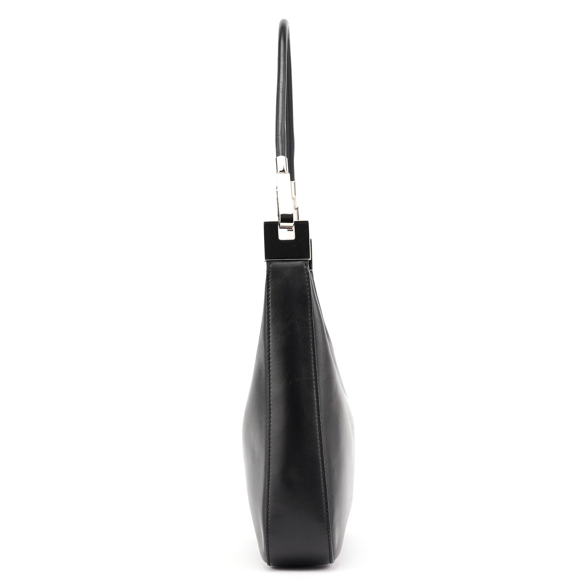 Black Calfskin Hobo Shoulder Bag