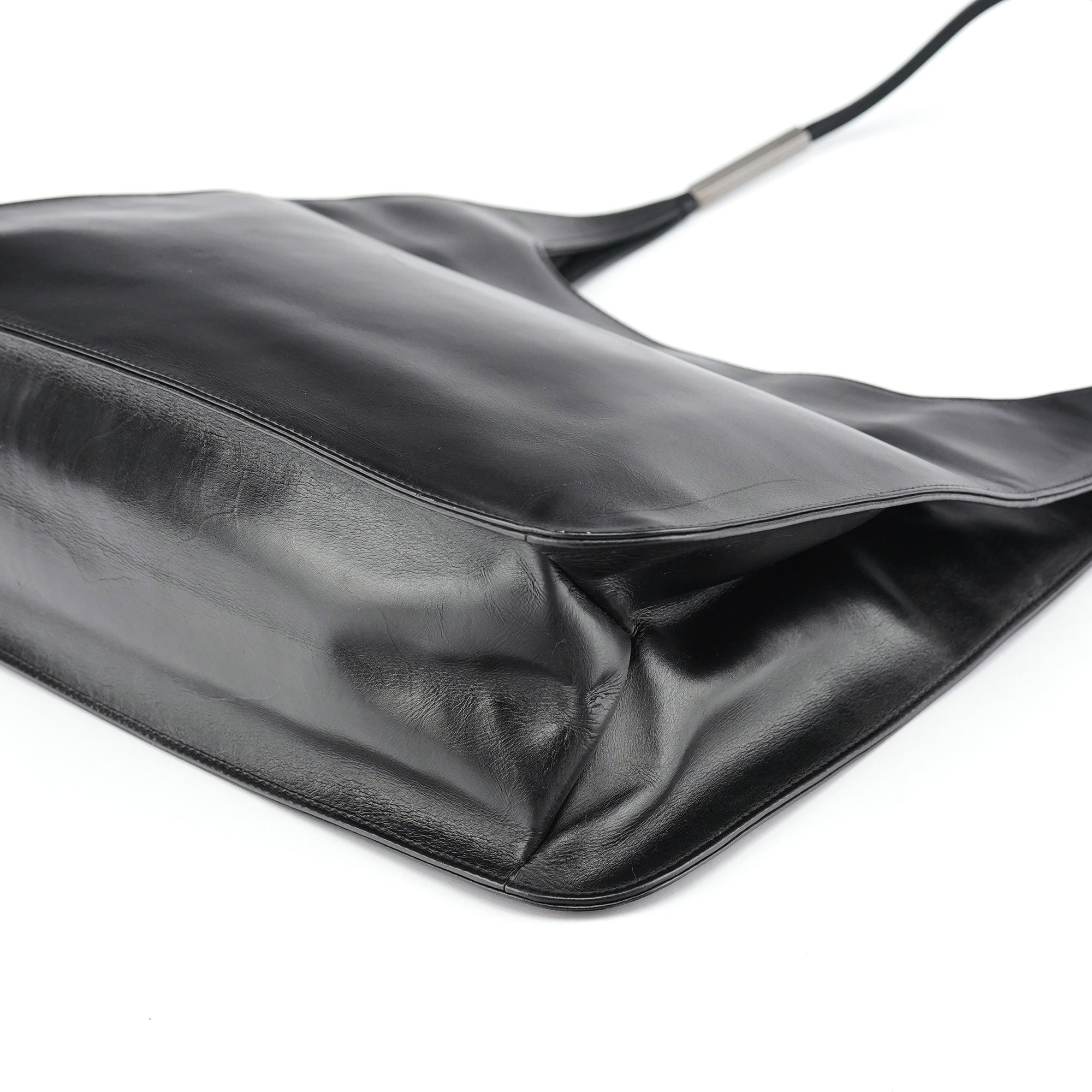 Black Calfskin Hobo Shoulder Bag