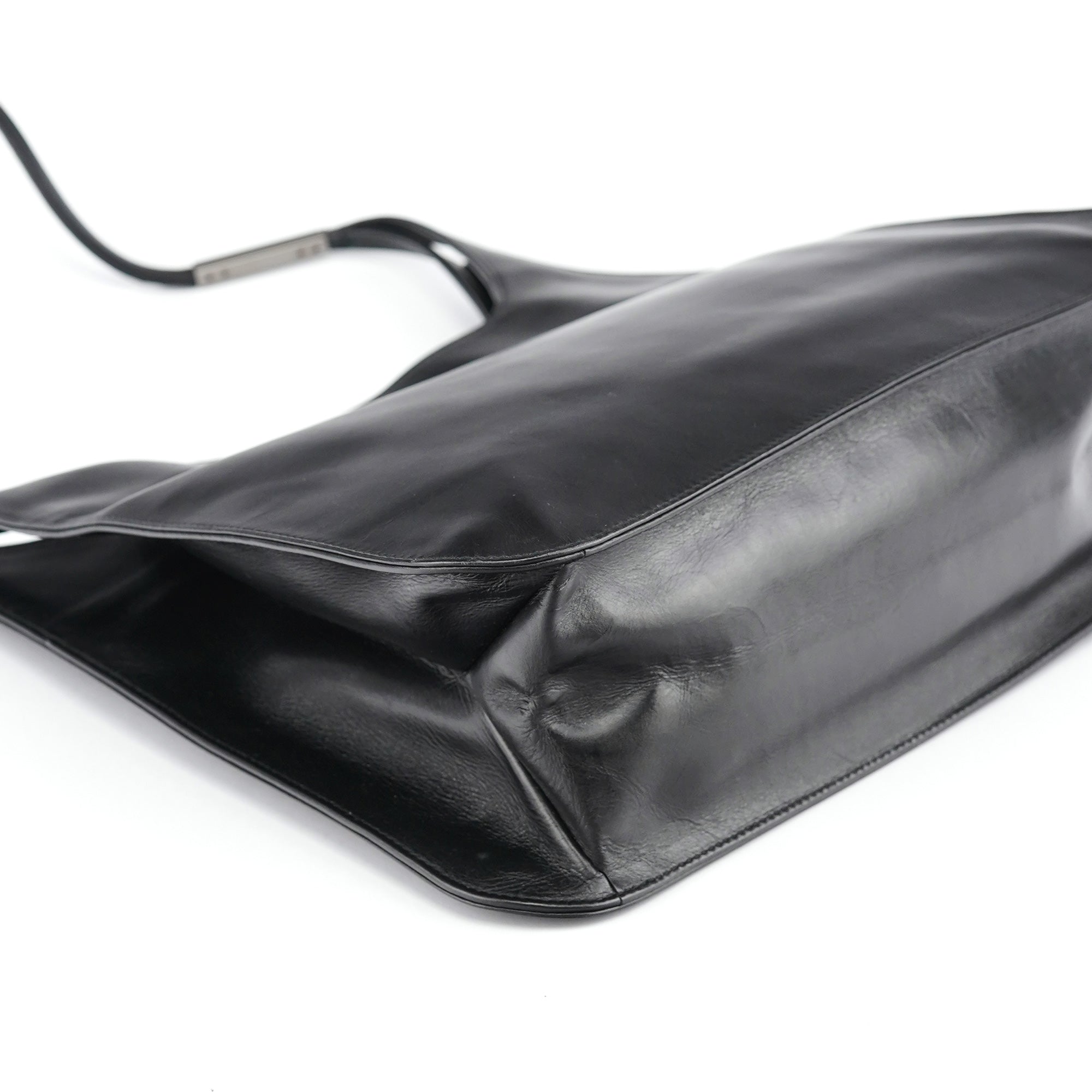 Black Calfskin Hobo Shoulder Bag