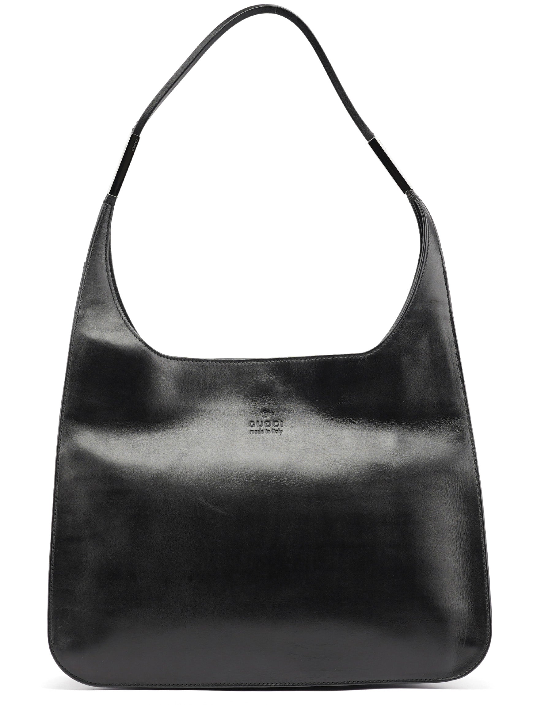 Black Calfskin Hobo Shoulder Bag