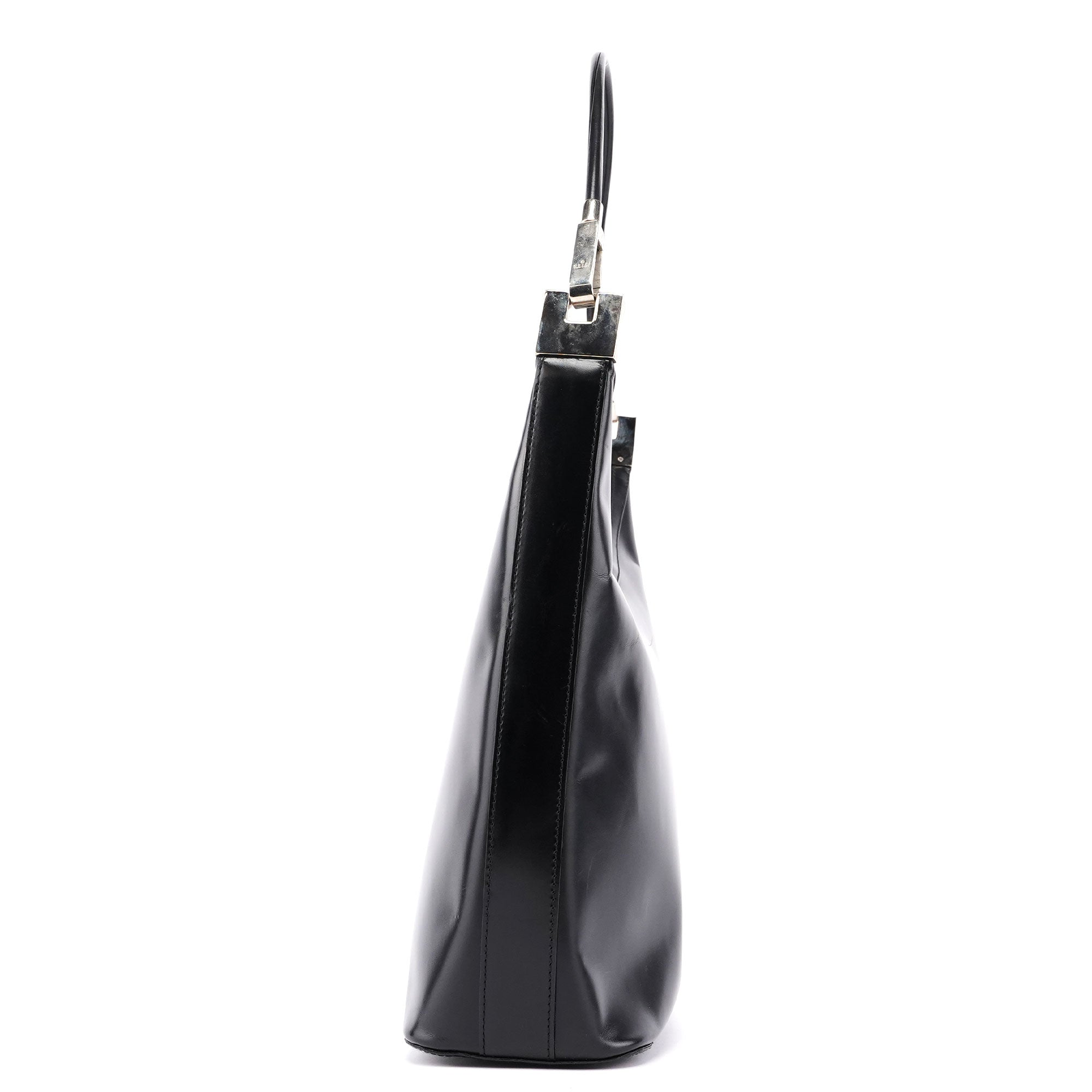 Black Calfskin Hobo Shoulder Bag
