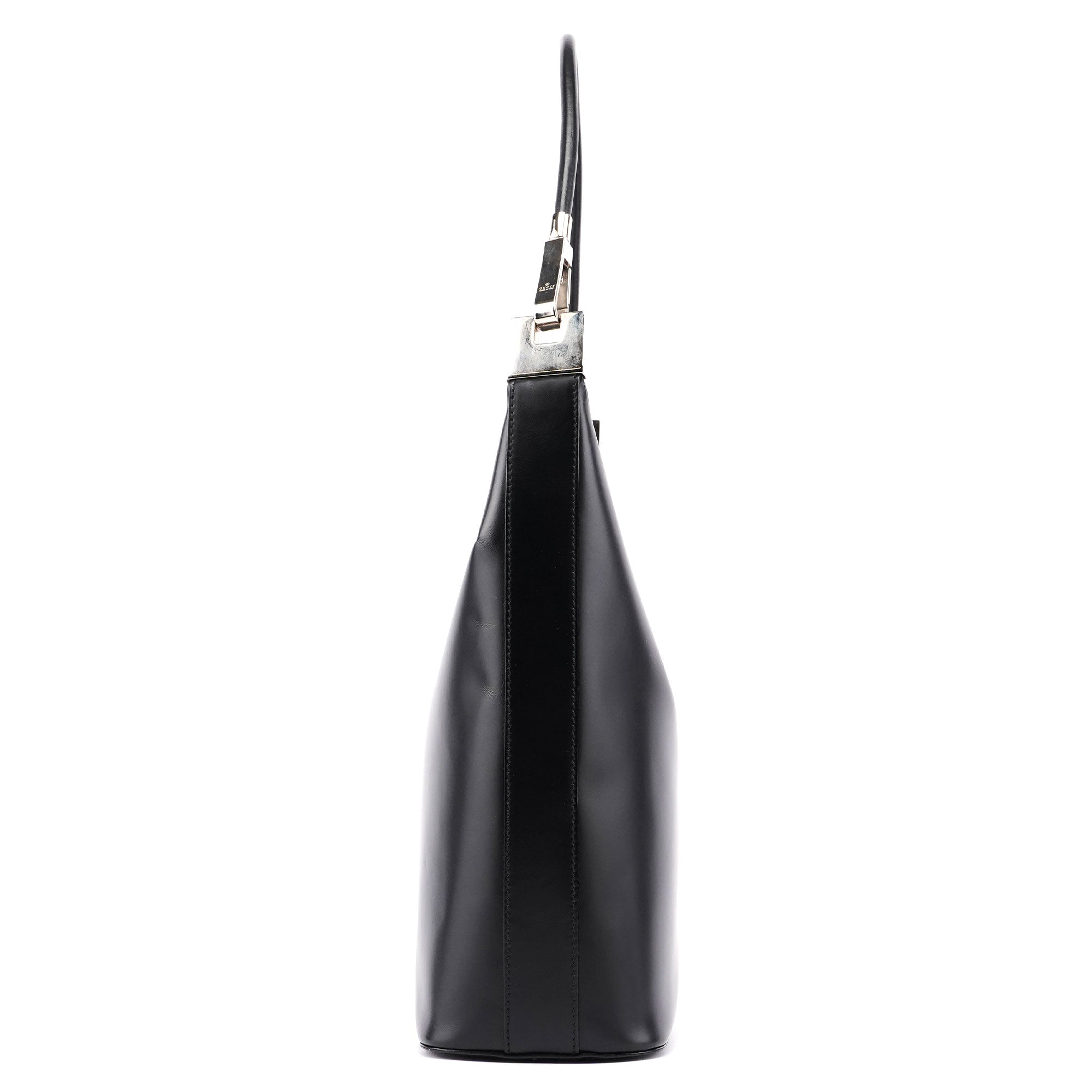 Black Calfskin Hobo Shoulder Bag