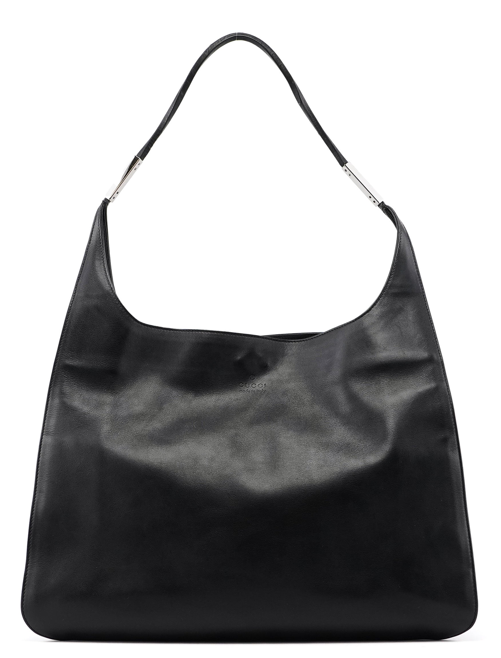 Black Calfskin Hobo Shoulder Bag