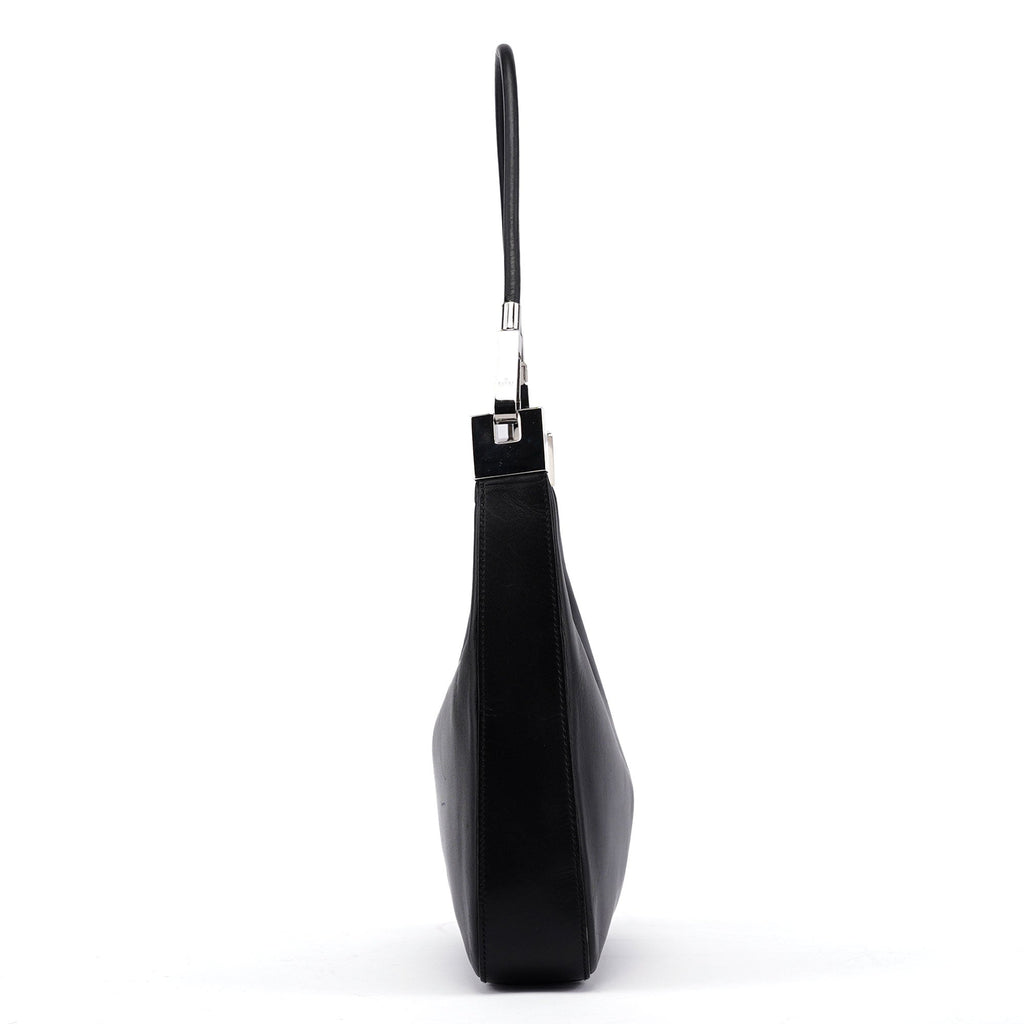 Black Calfskin Hobo Shoulder Bag