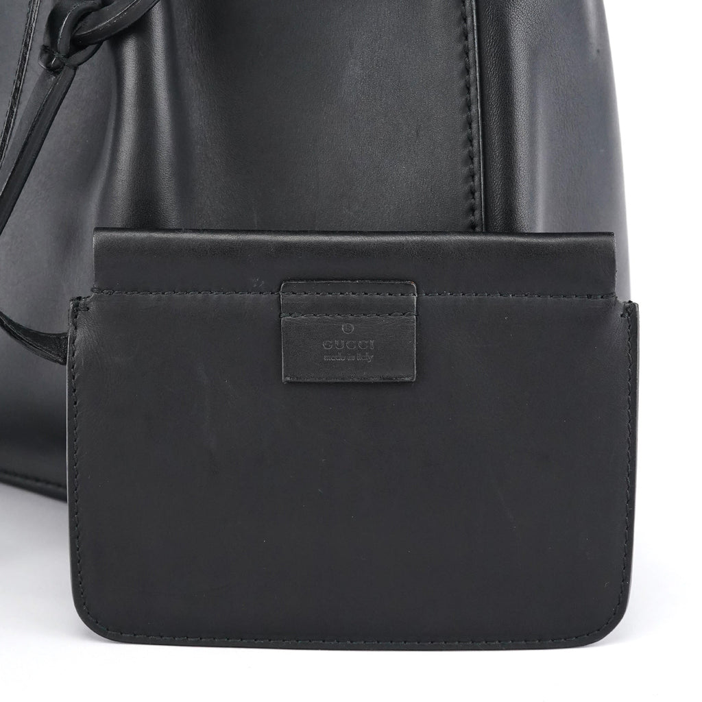 Black Calfskin Leather Pouch Tote Bag