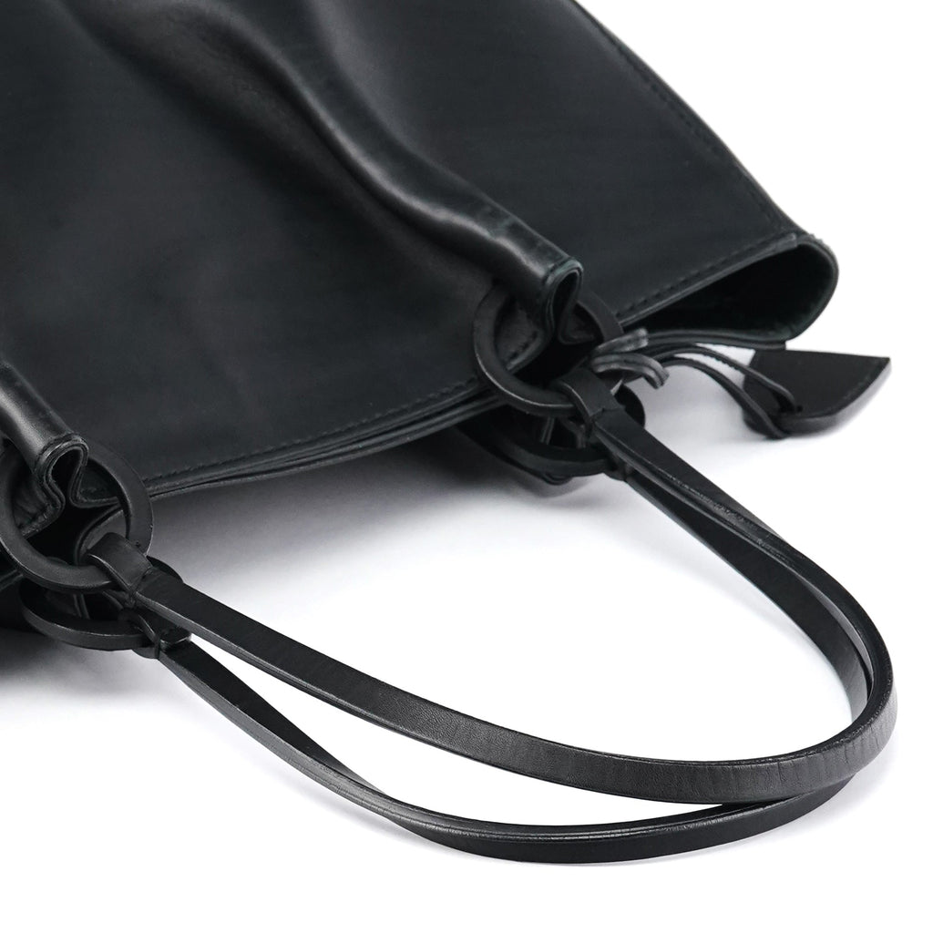 Black Calfskin Leather Pouch Tote Bag