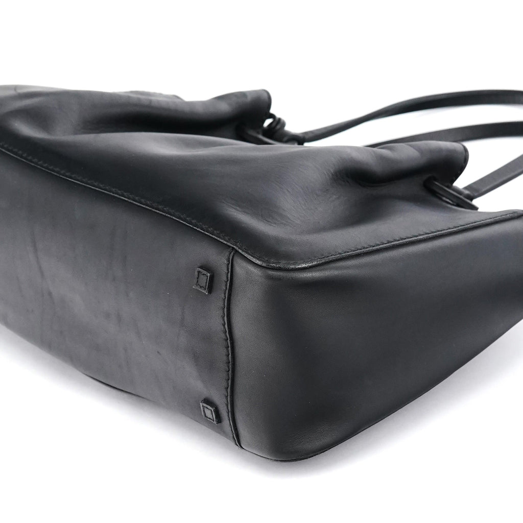 Black Calfskin Leather Pouch Tote Bag