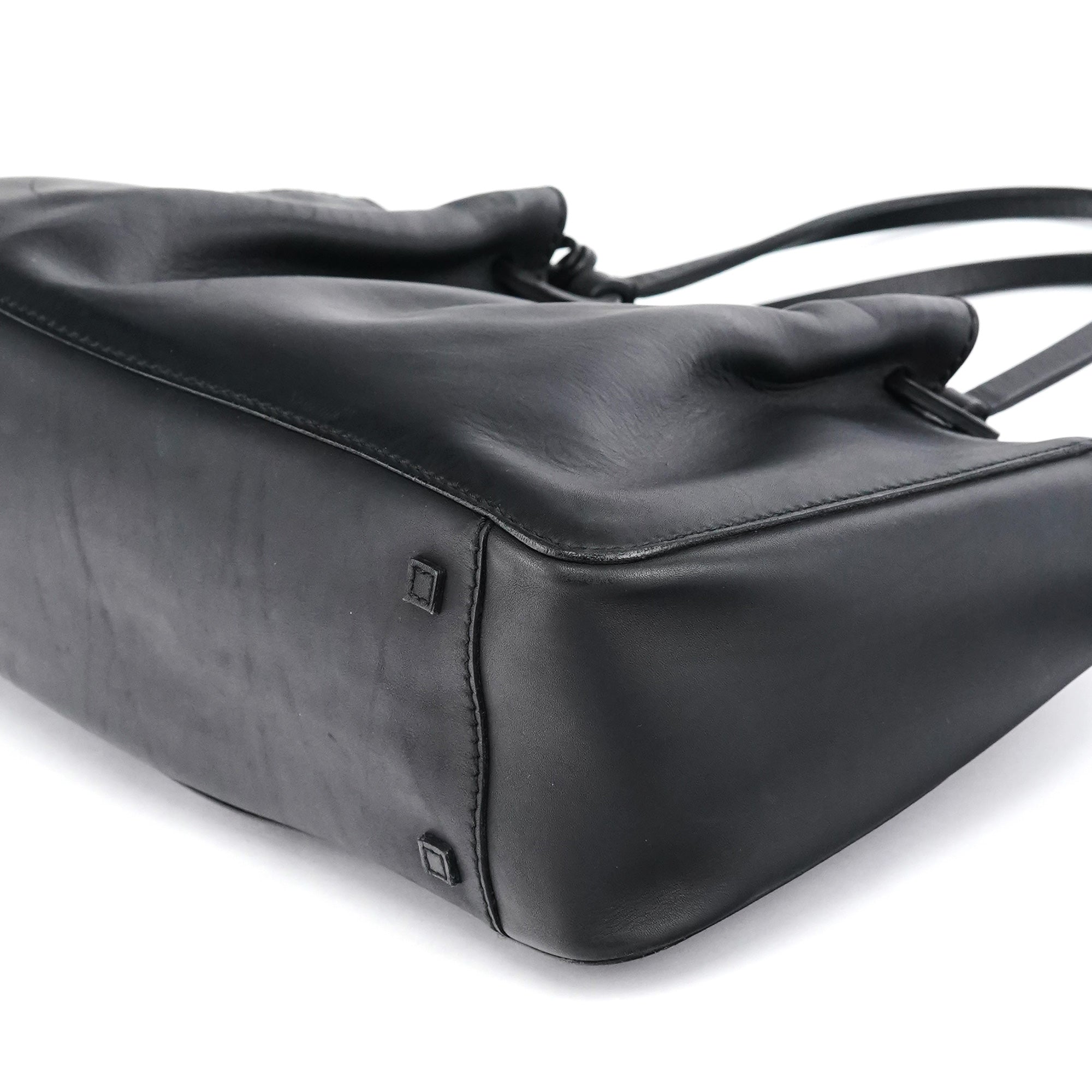 Black Calfskin Leather Pouch Tote Bag