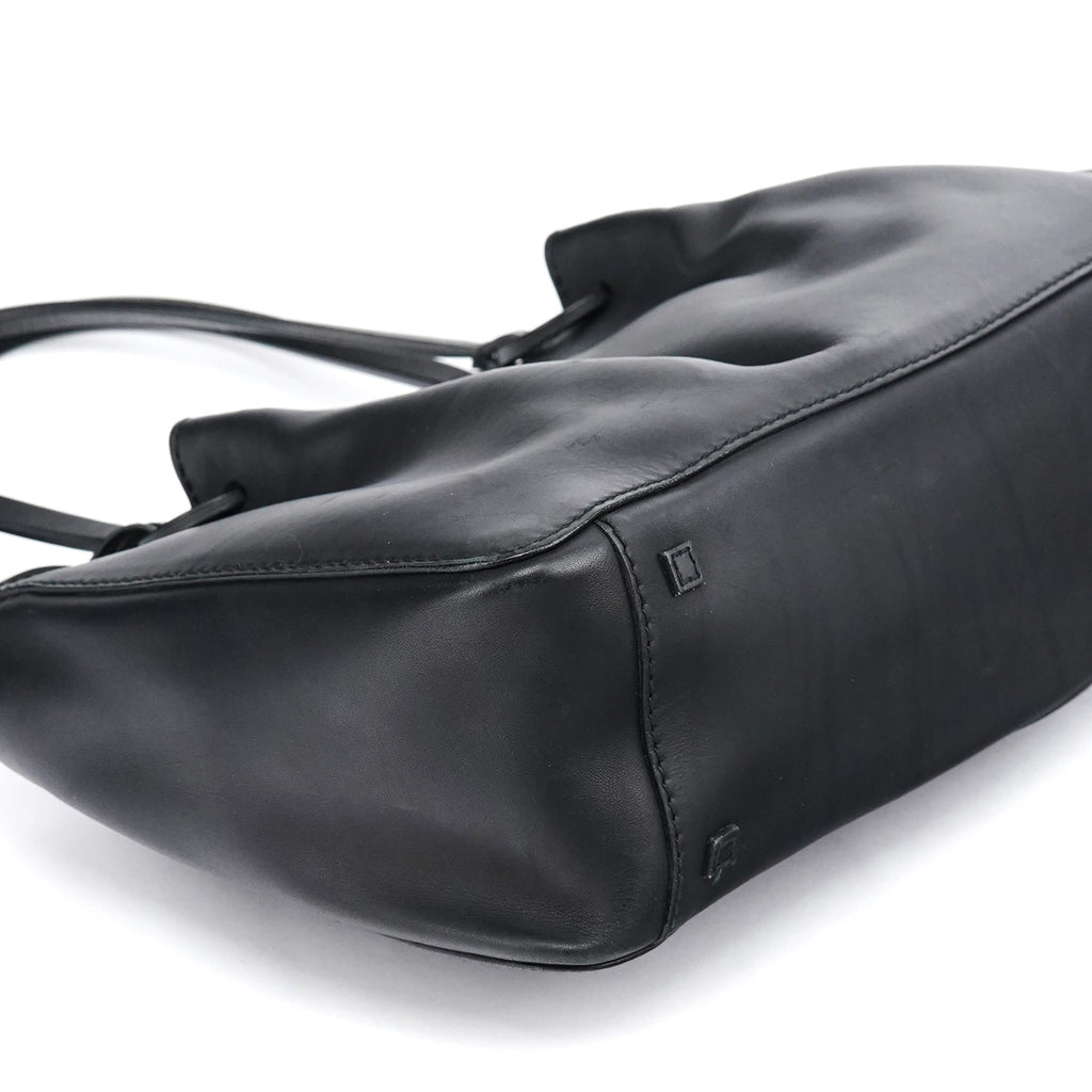 Black Calfskin Leather Pouch Tote Bag