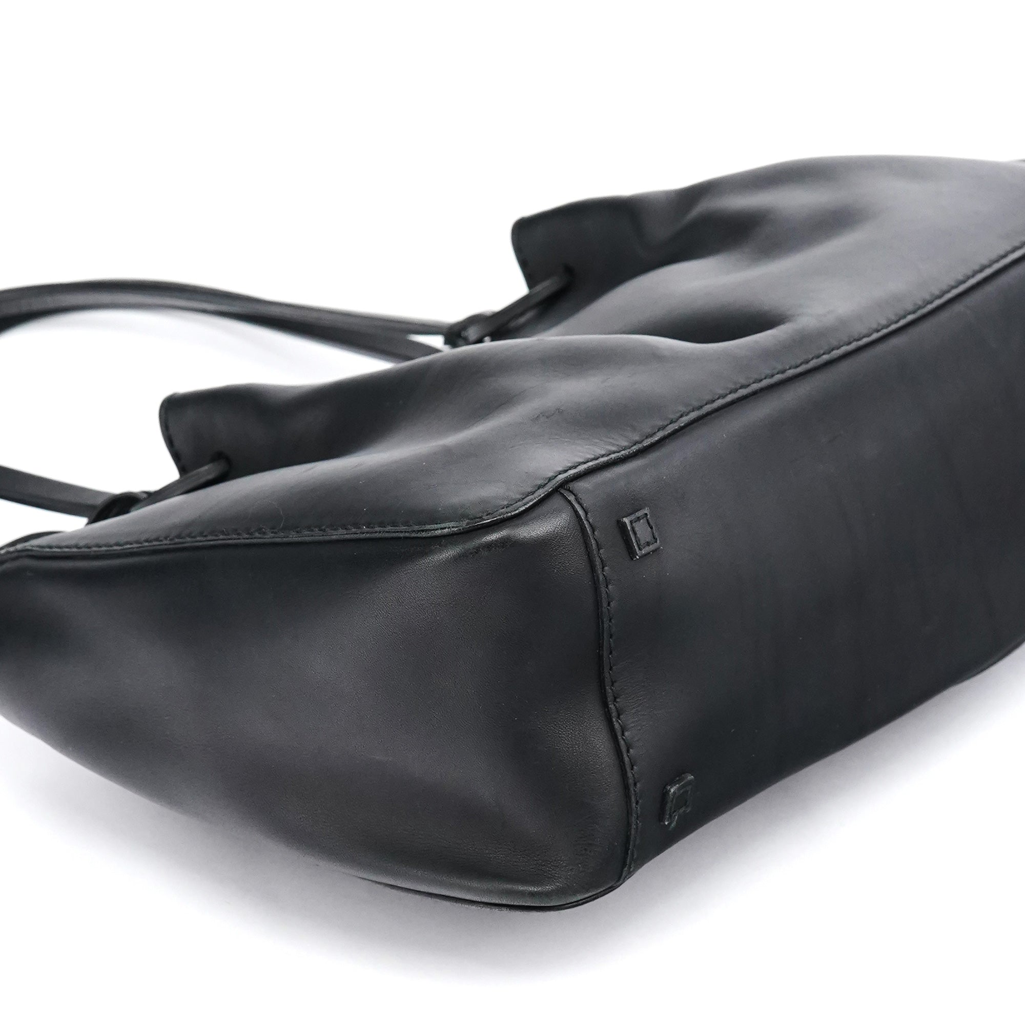 Black Calfskin Leather Pouch Tote Bag