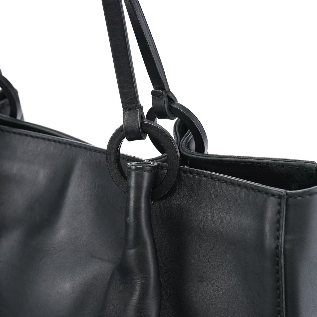 Black Calfskin Leather Pouch Tote Bag