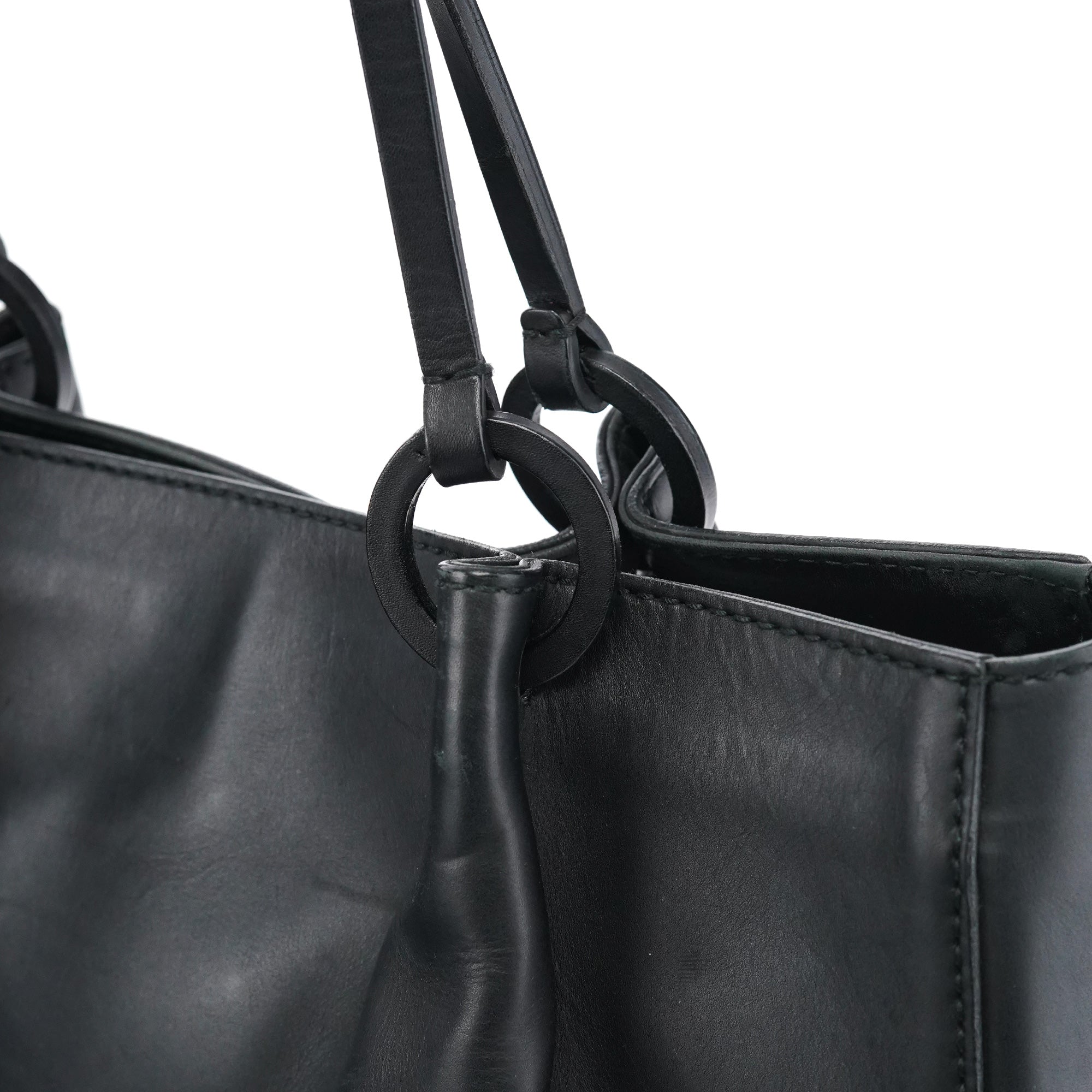 Black Calfskin Leather Pouch Tote Bag