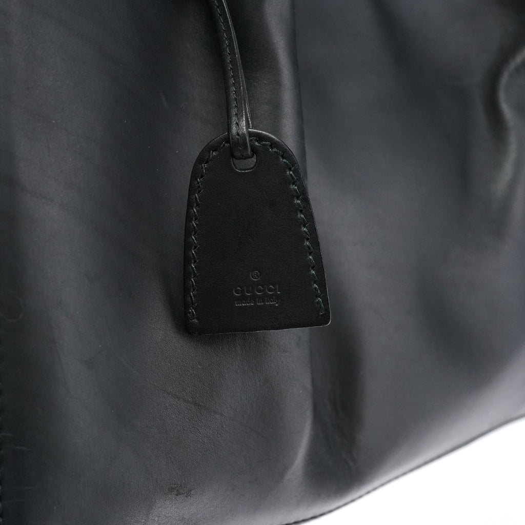 Black Calfskin Leather Pouch Tote Bag