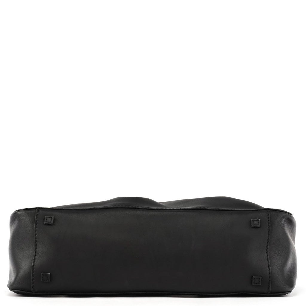 Black Calfskin Leather Pouch Tote Bag