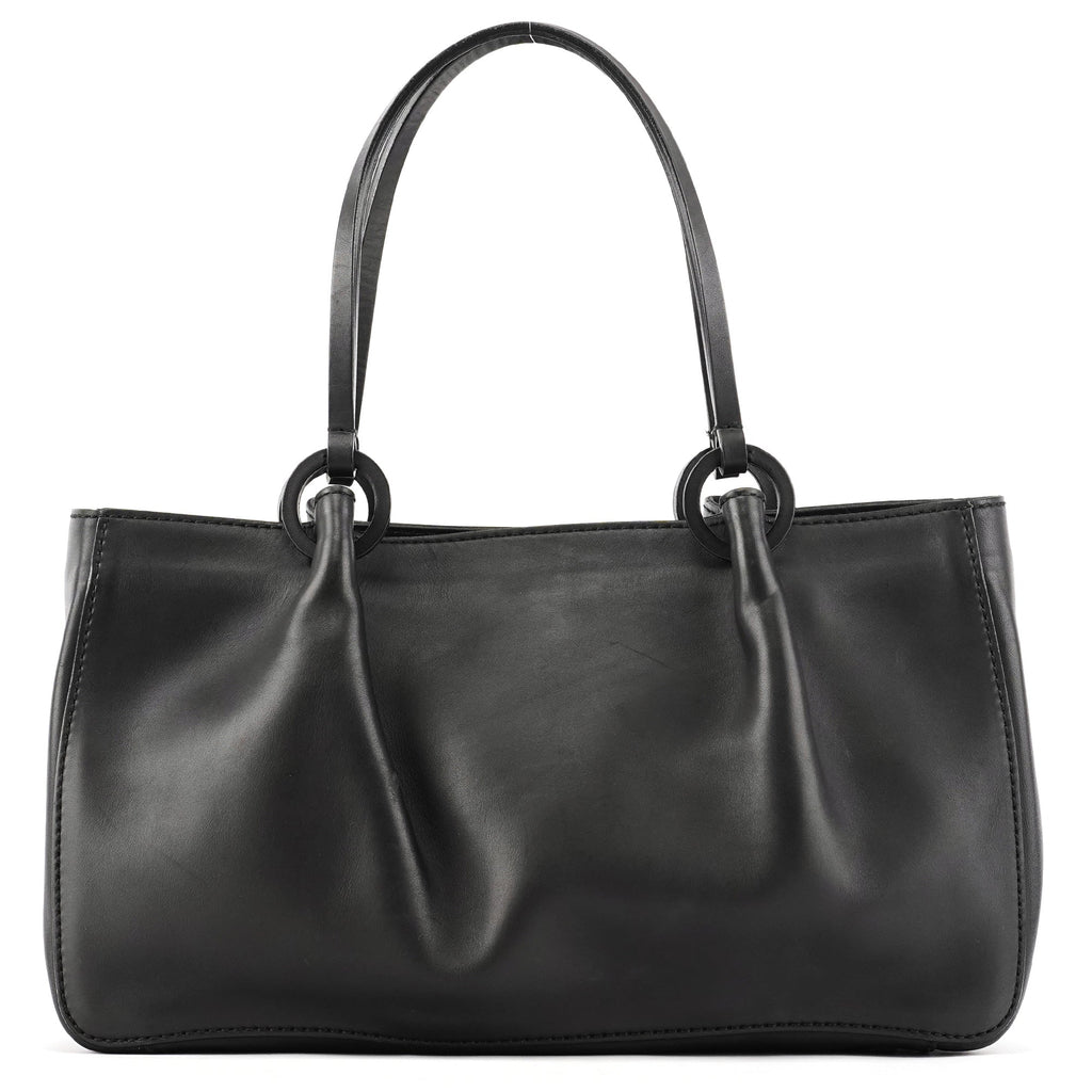 Black Calfskin Leather Pouch Tote Bag