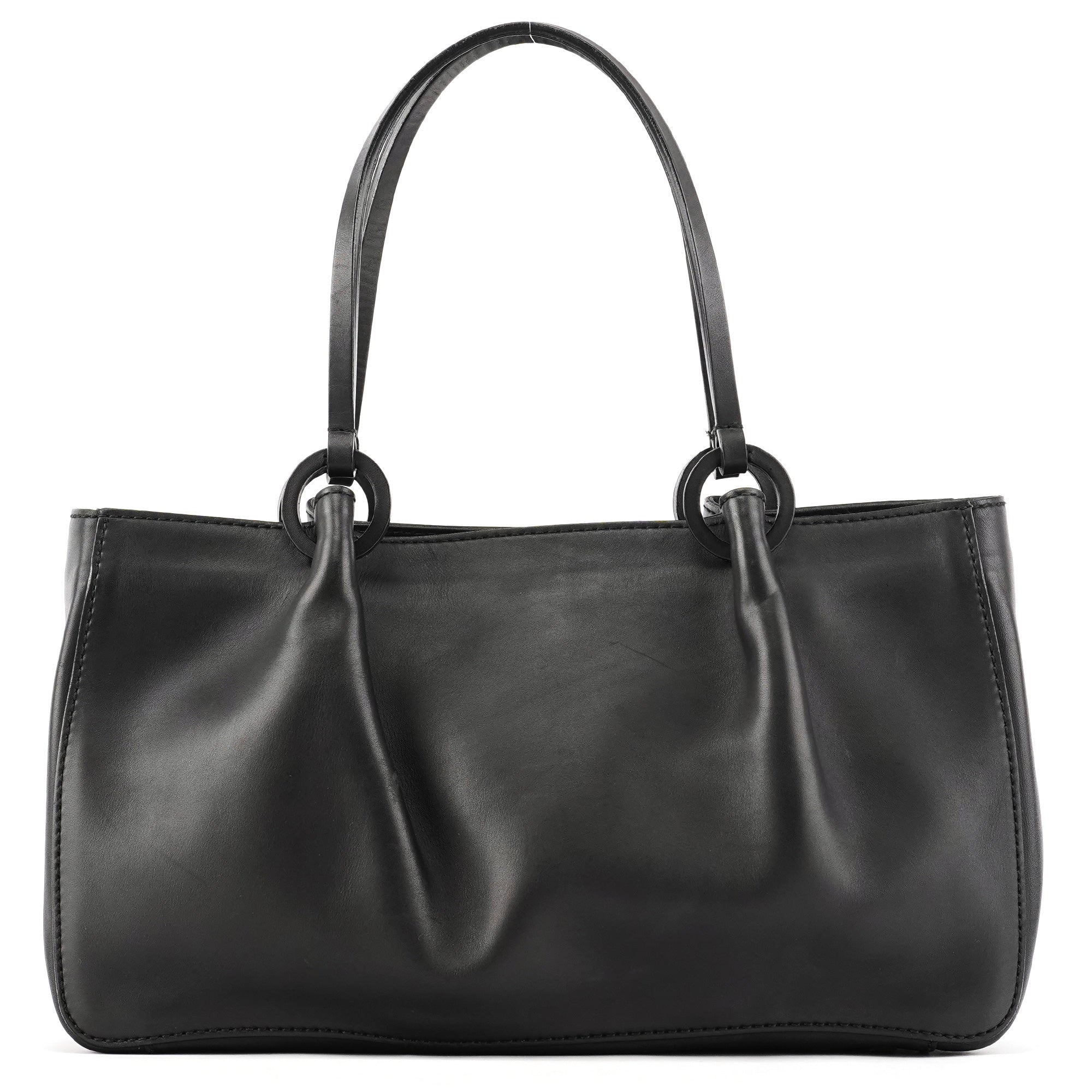 Black Calfskin Leather Pouch Tote Bag