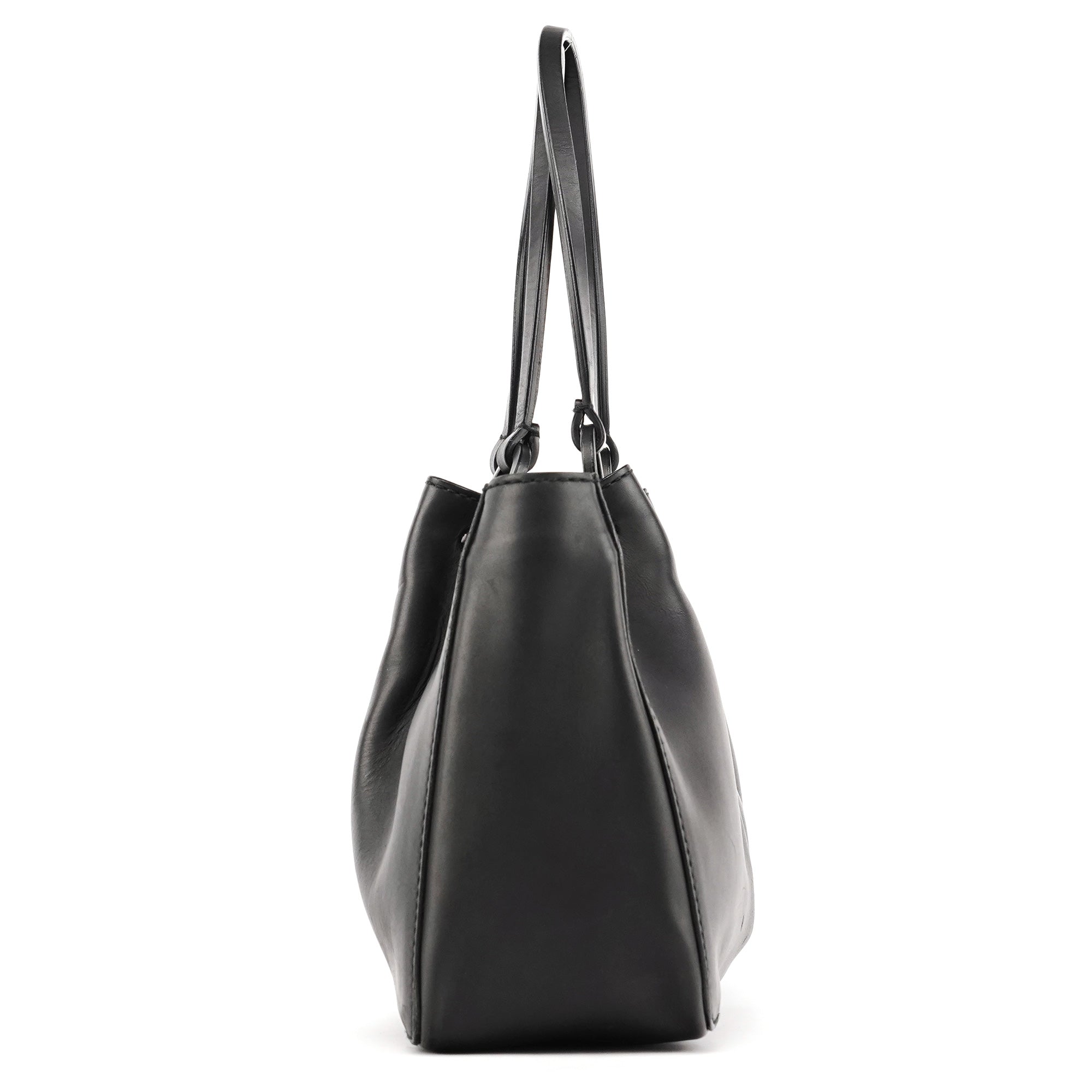 Black Calfskin Leather Pouch Tote Bag