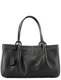 Black Calfskin Leather Pouch Tote Bag