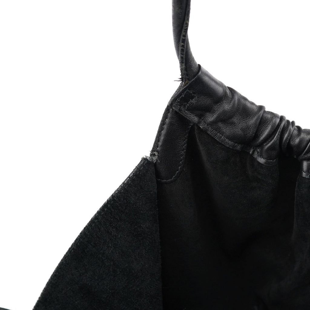 Black Calfskin Ruched Shoulder Bag