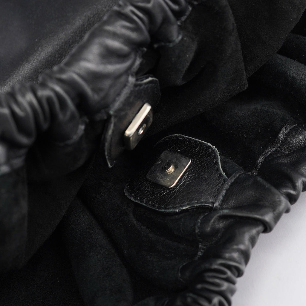 Black Calfskin Ruched Shoulder Bag