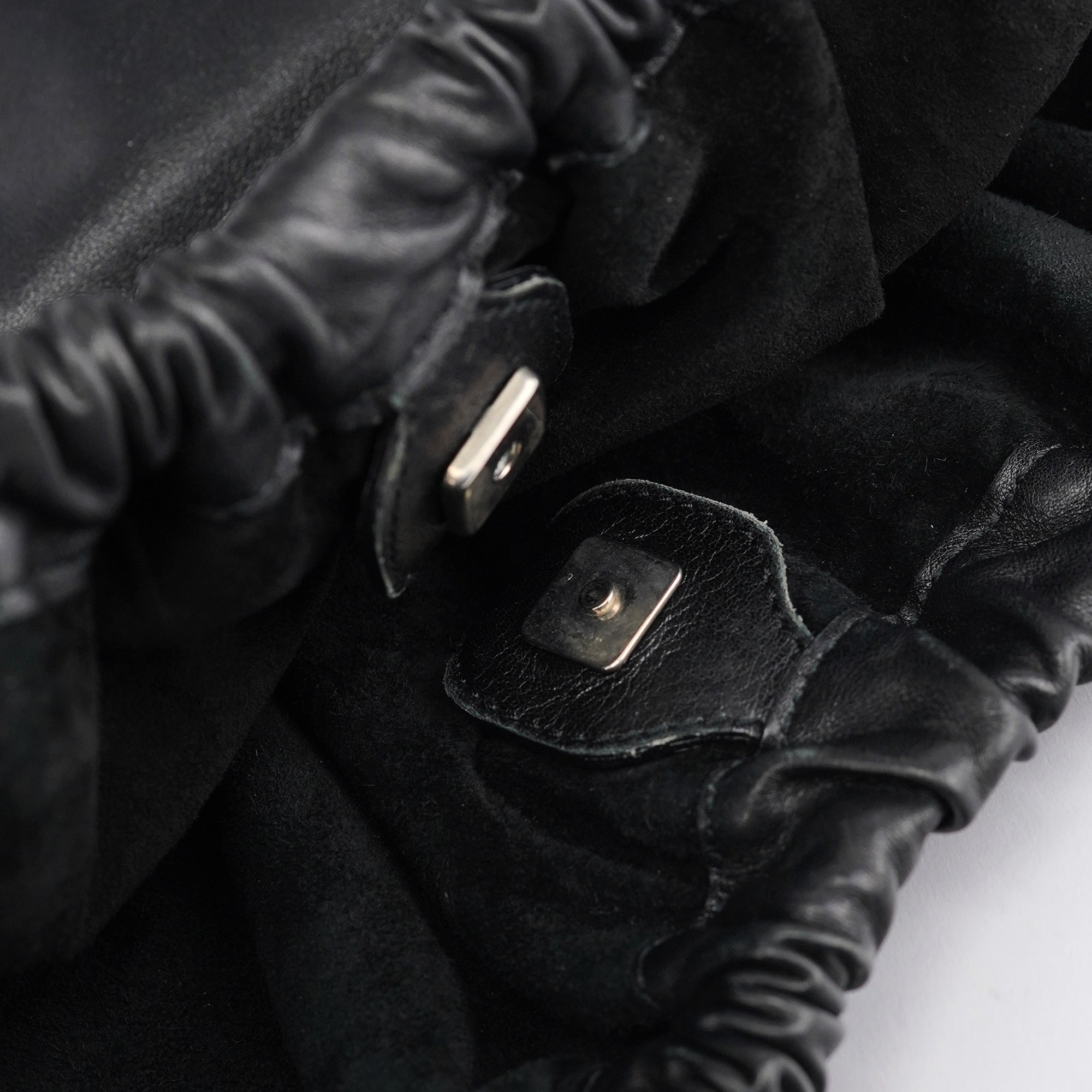 Black Calfskin Ruched Shoulder Bag