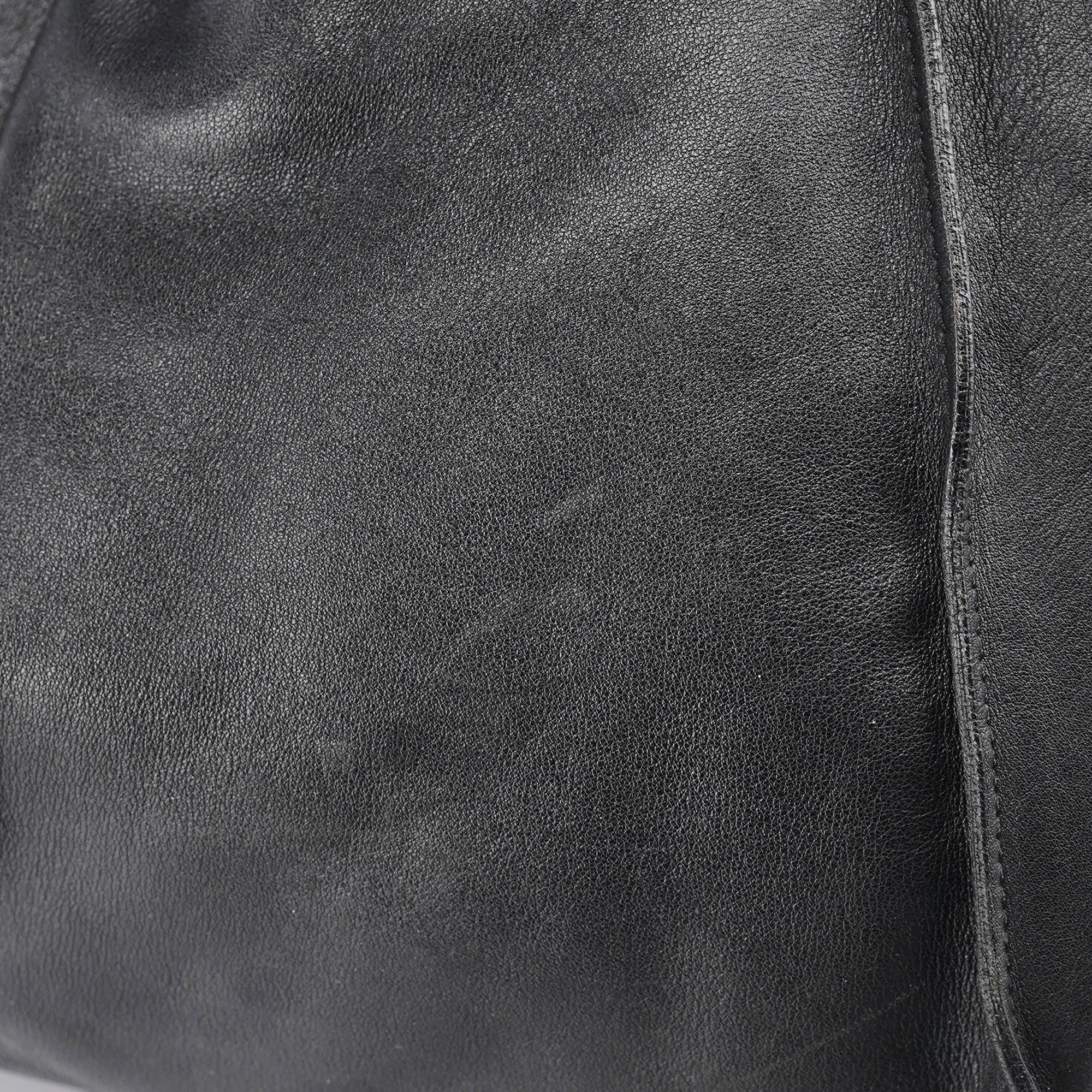 Black Calfskin Ruched Shoulder Bag