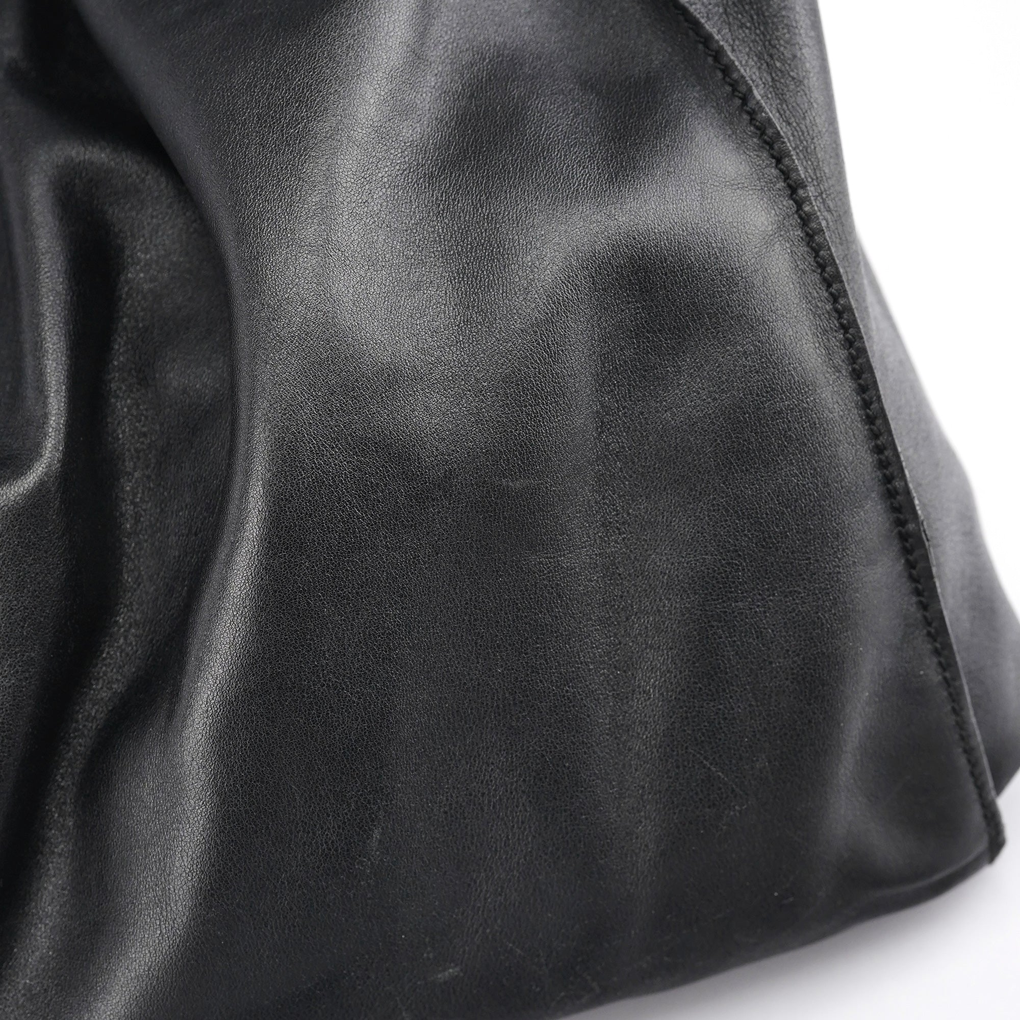 Black Calfskin Ruched Shoulder Bag