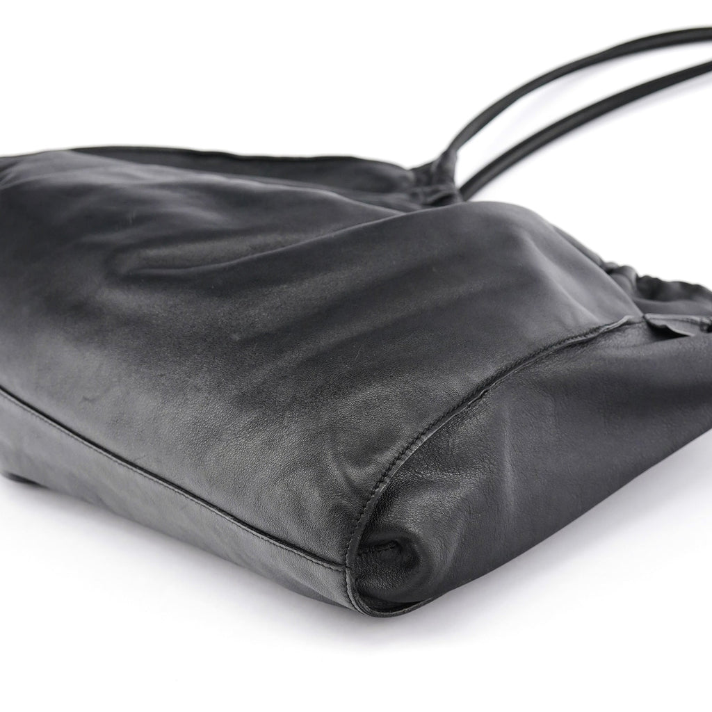 Black Calfskin Ruched Shoulder Bag