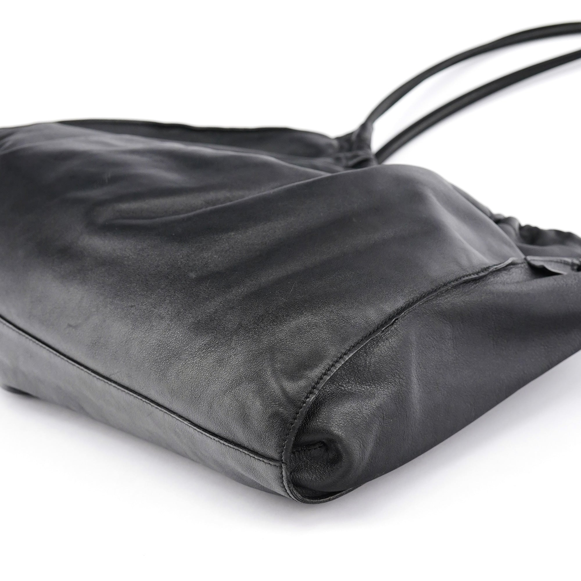 Black Calfskin Ruched Shoulder Bag
