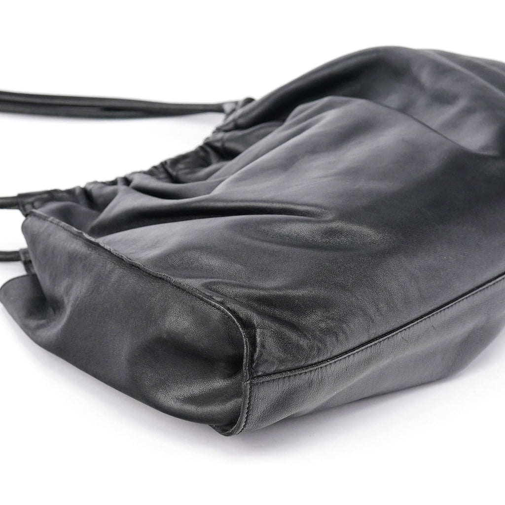 Black Calfskin Ruched Shoulder Bag