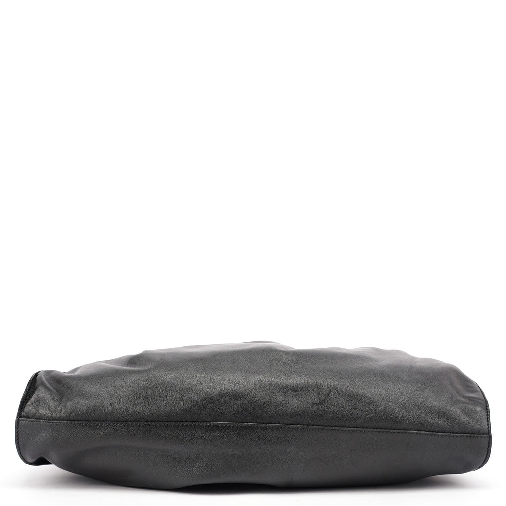 Black Calfskin Ruched Shoulder Bag