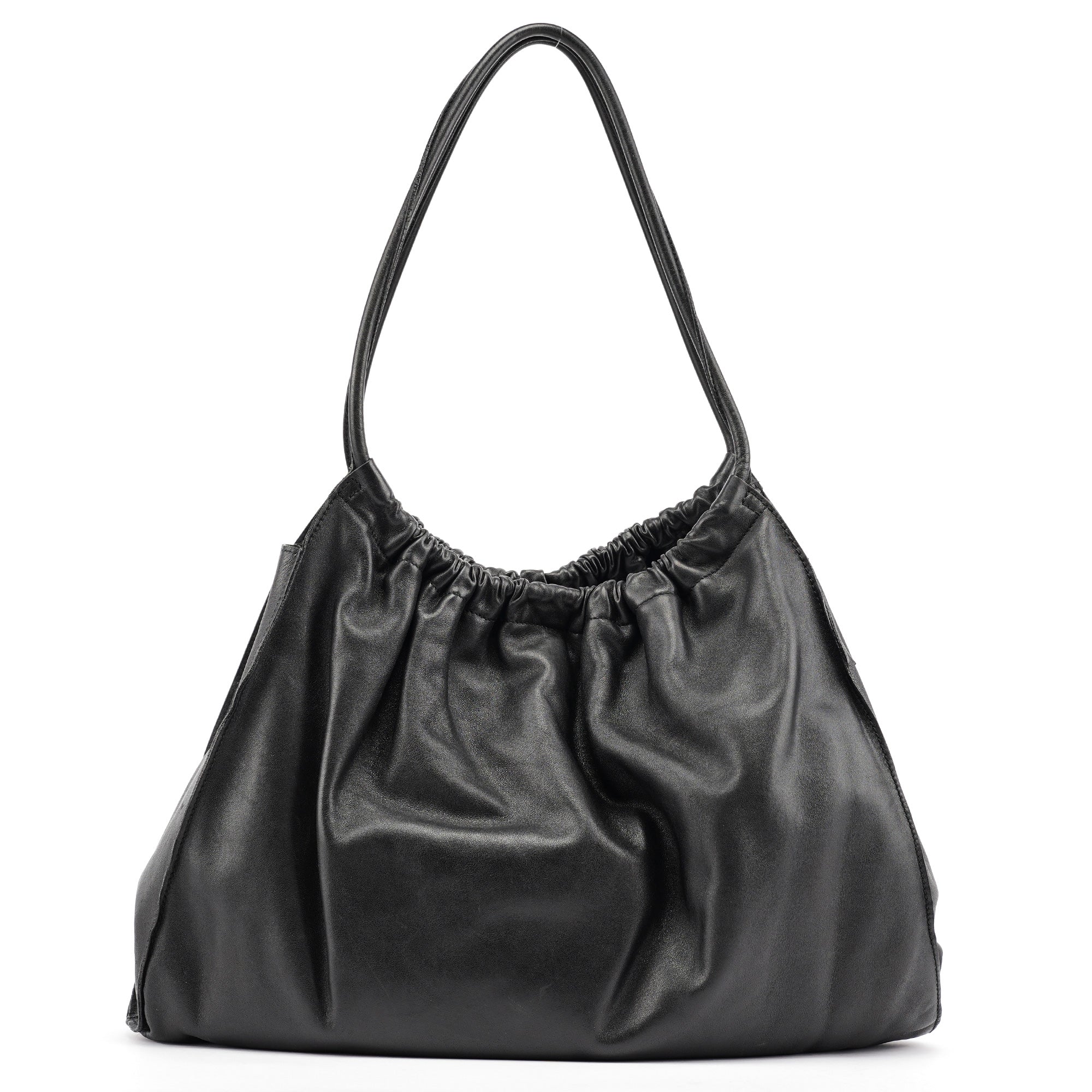 Black Calfskin Ruched Shoulder Bag