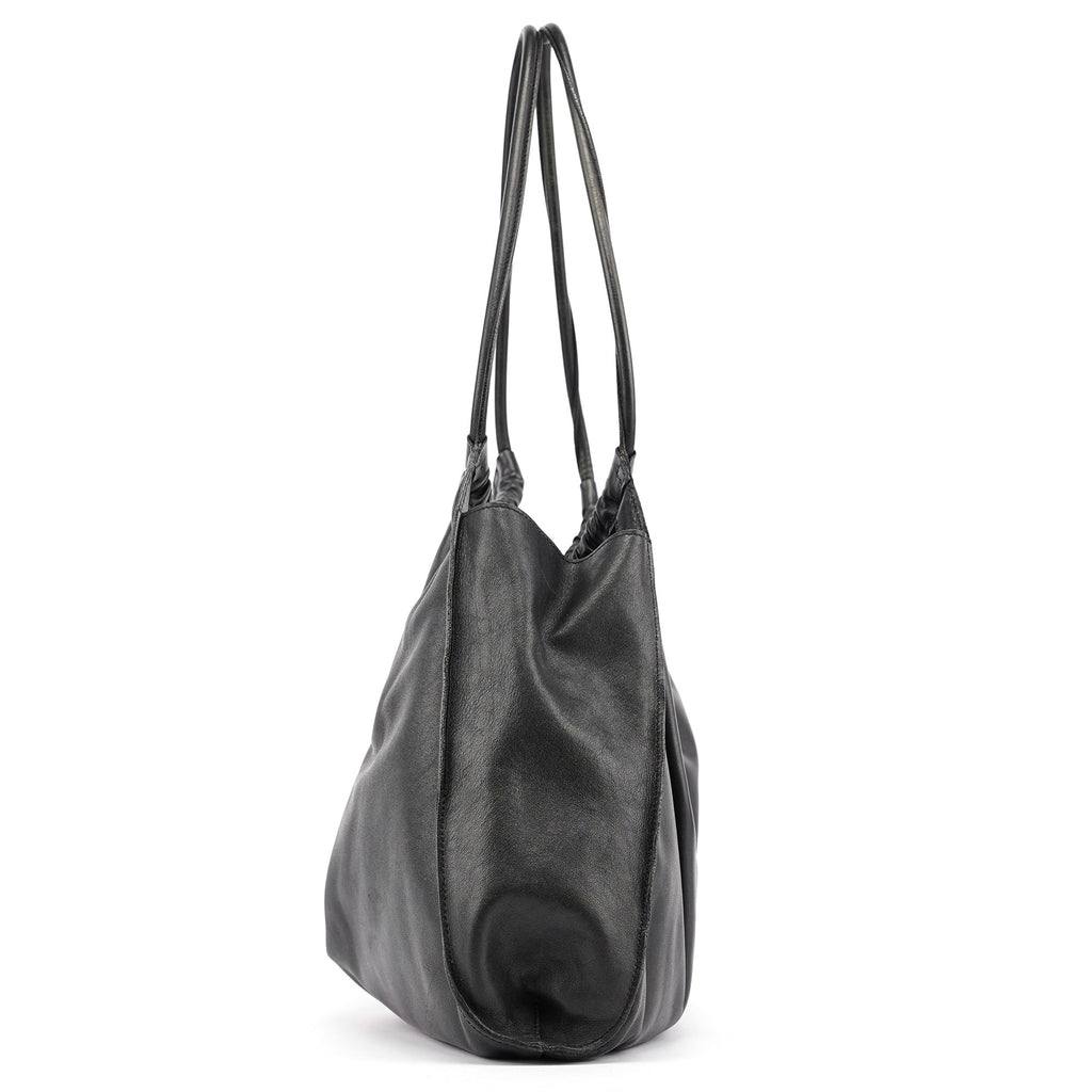Black Calfskin Ruched Shoulder Bag