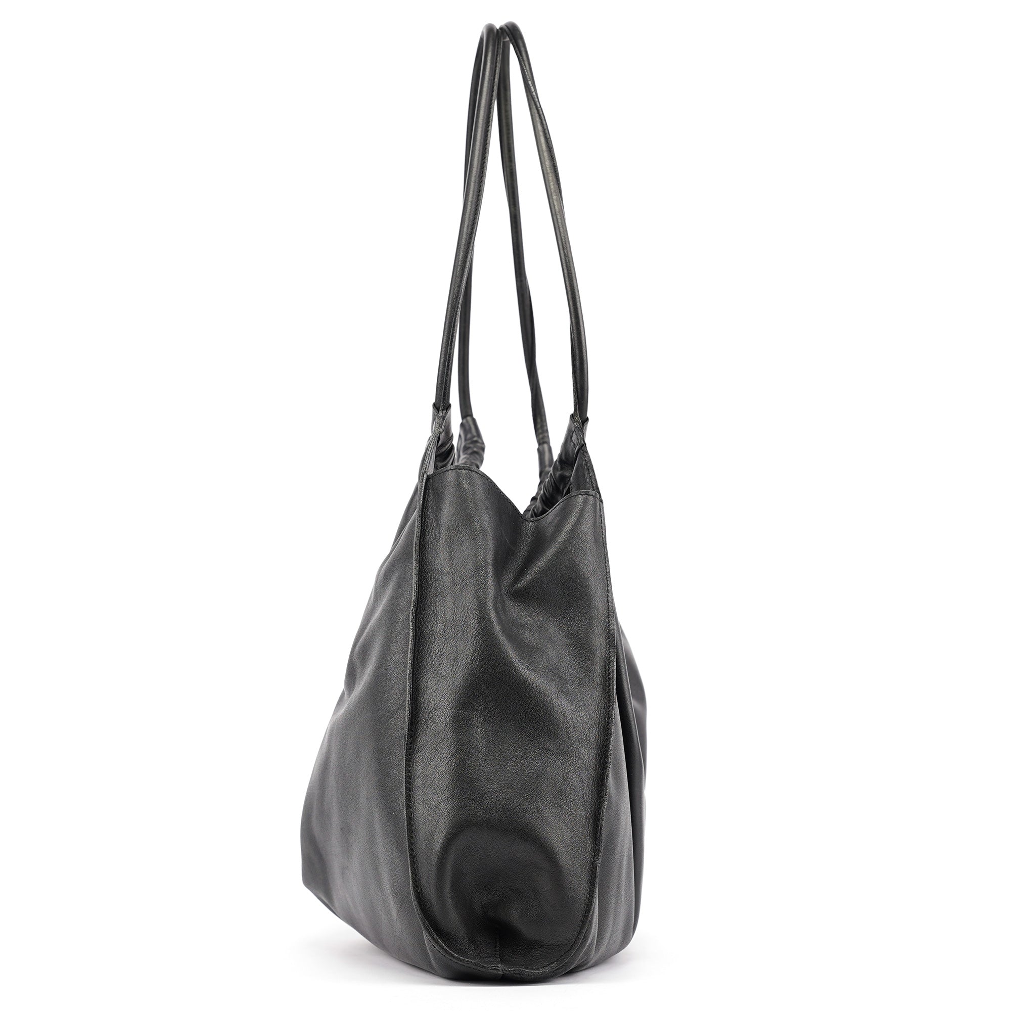 Black Calfskin Ruched Shoulder Bag