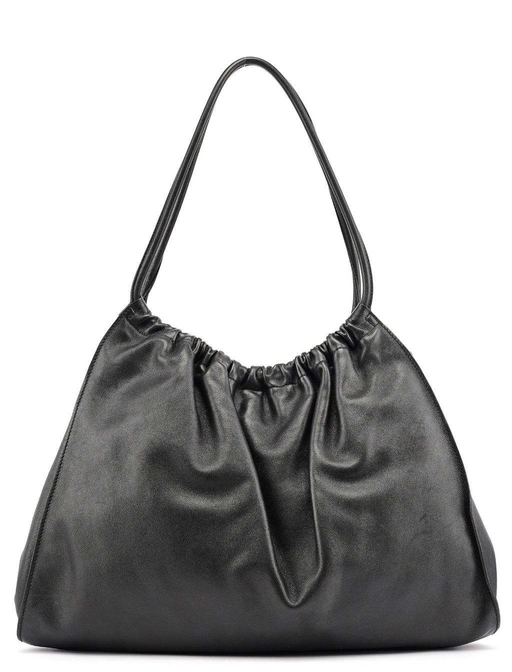 Black Calfskin Ruched Shoulder Bag