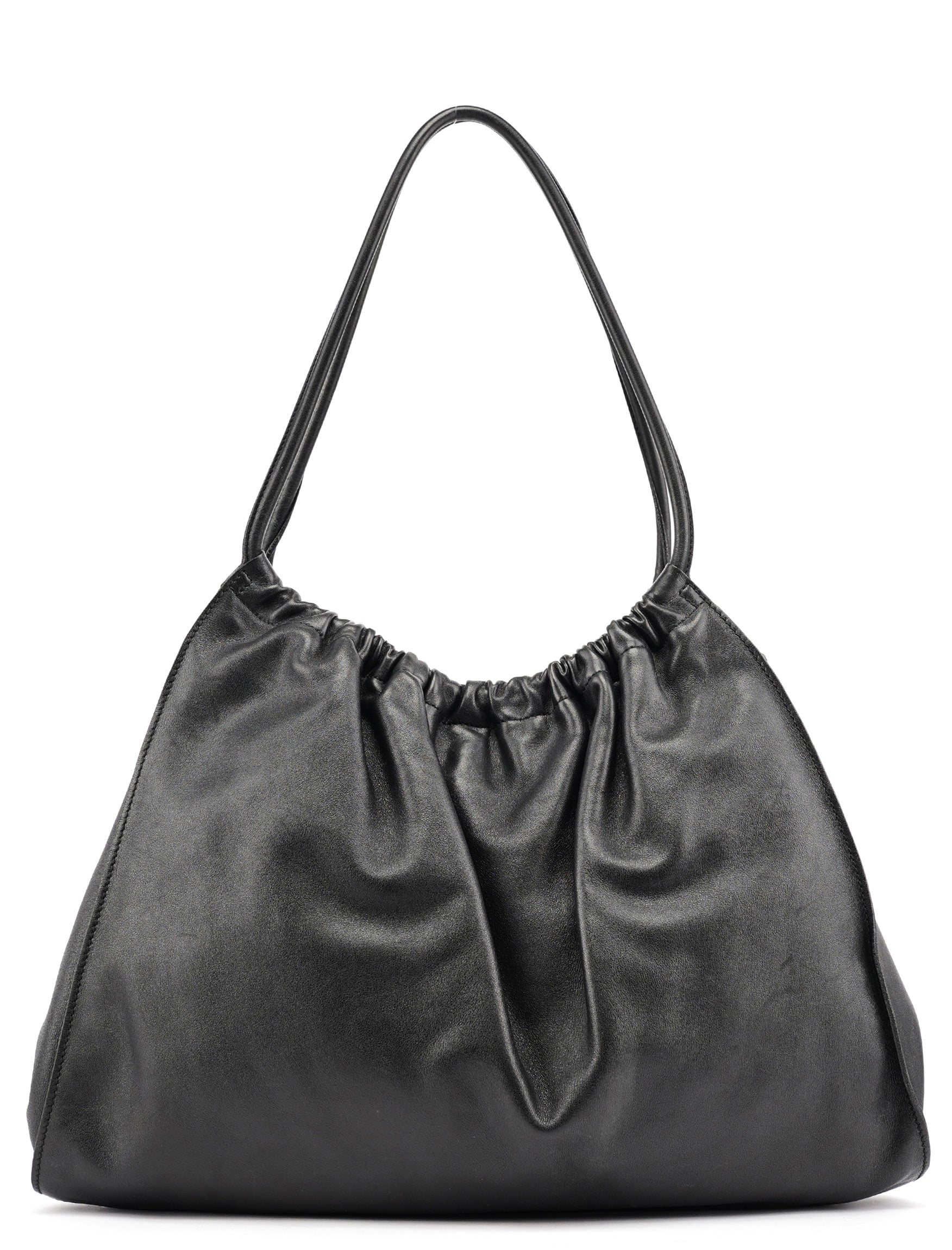 Black Calfskin Ruched Shoulder Bag