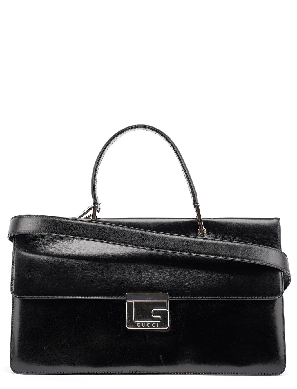 Black Calfskin Square G 2-Way Bag
