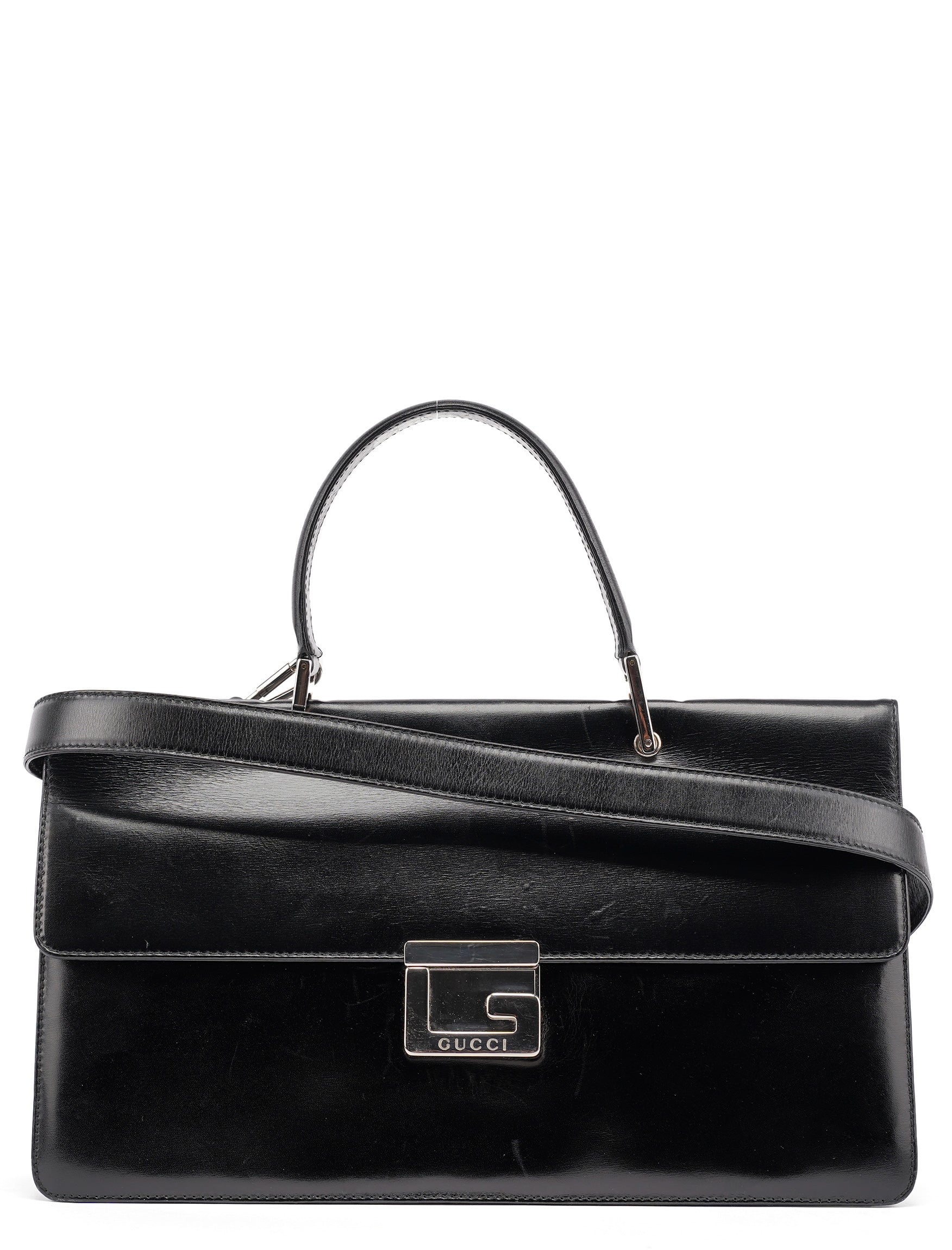 Black Calfskin Square G 2-Way Bag