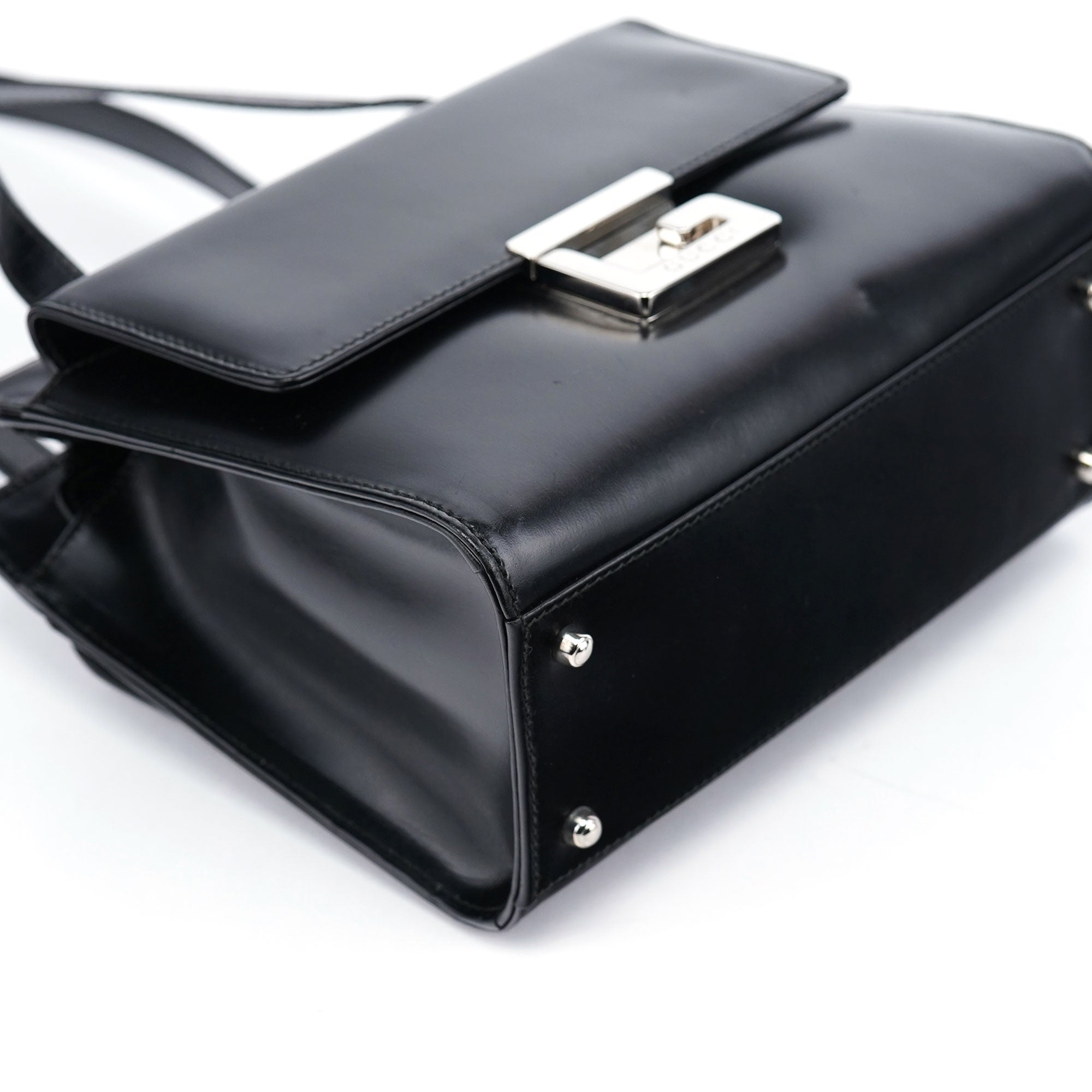 Black Calfskin Square G Tote Bag