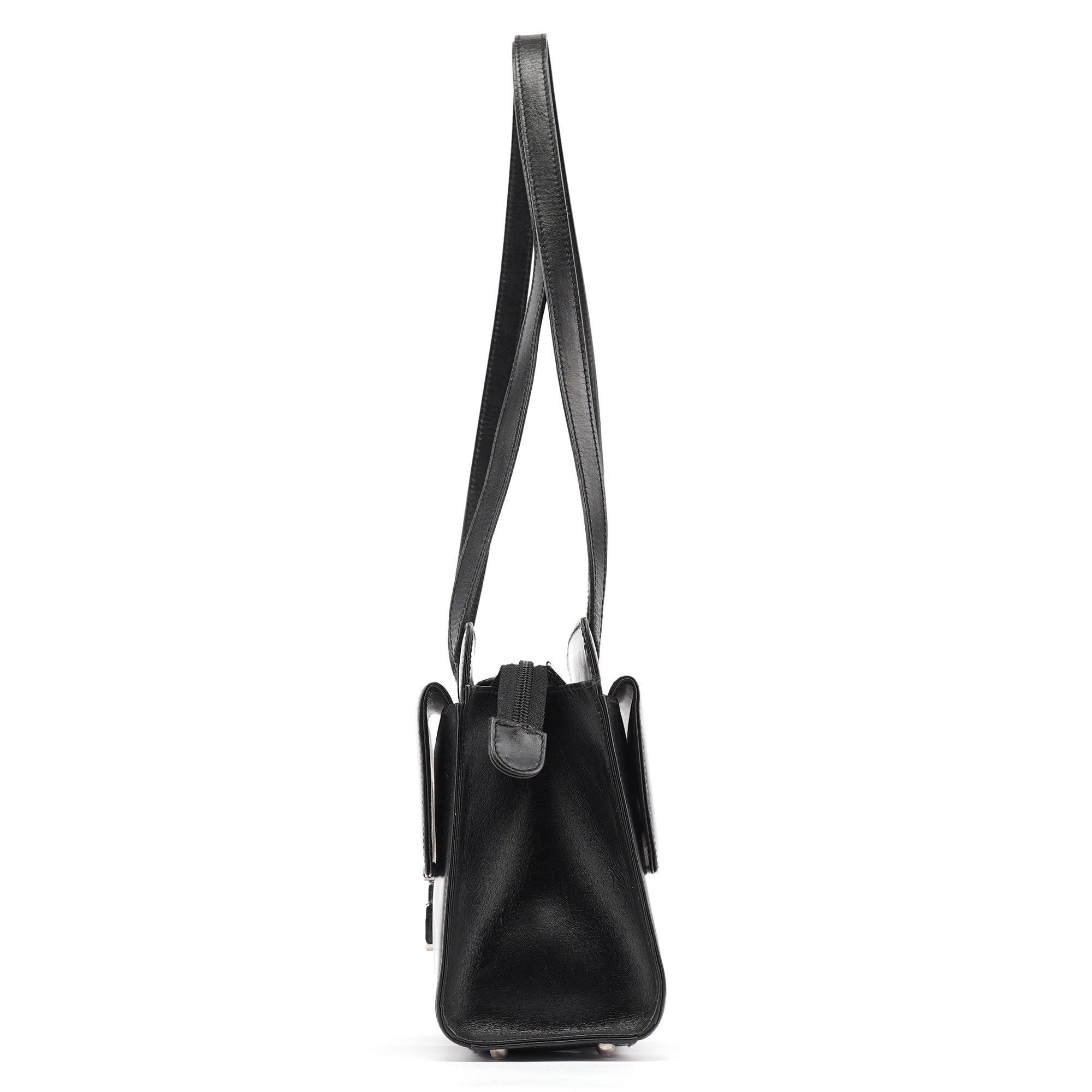 Black Calfskin Square G Tote Bag