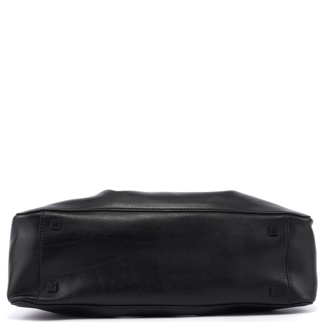 Black Calfskin Tote With Pouch