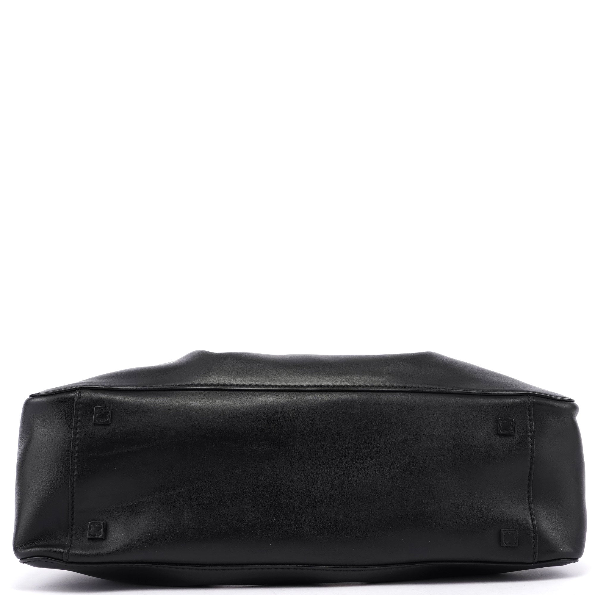 Black Calfskin Tote With Pouch