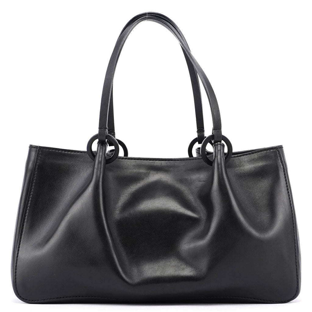 Black Calfskin Tote With Pouch