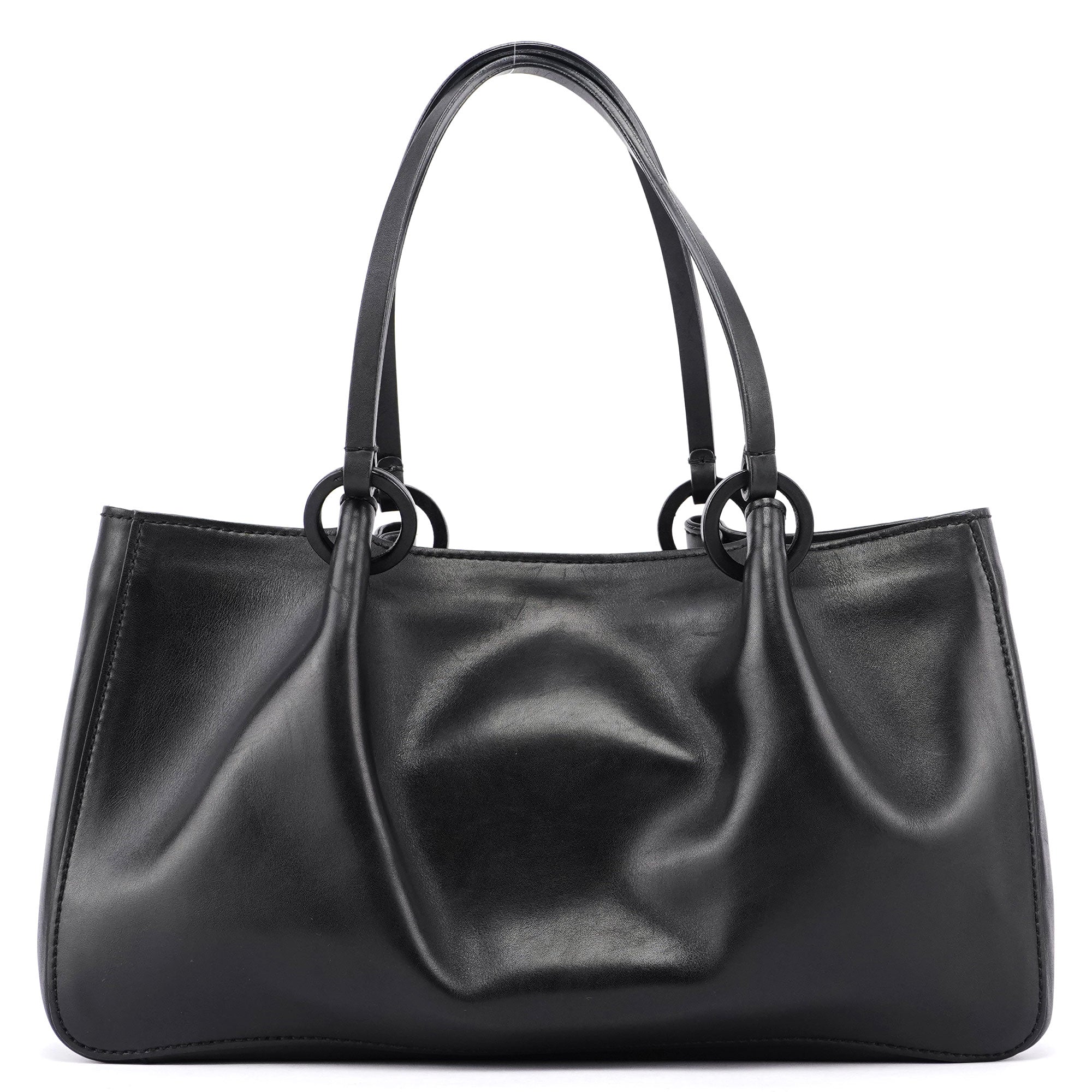 Black Calfskin Tote With Pouch