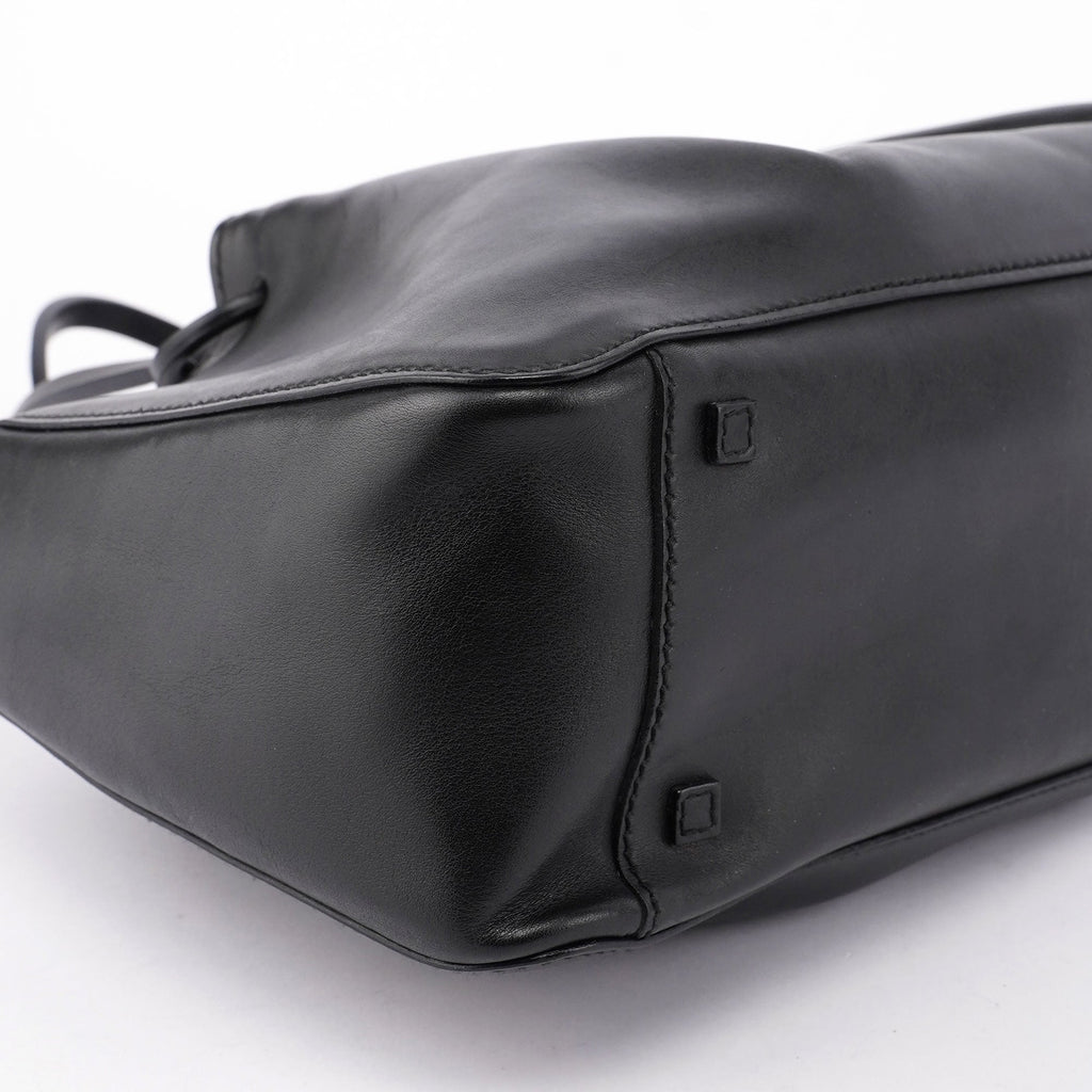 Black Calfskin Tote With Pouch