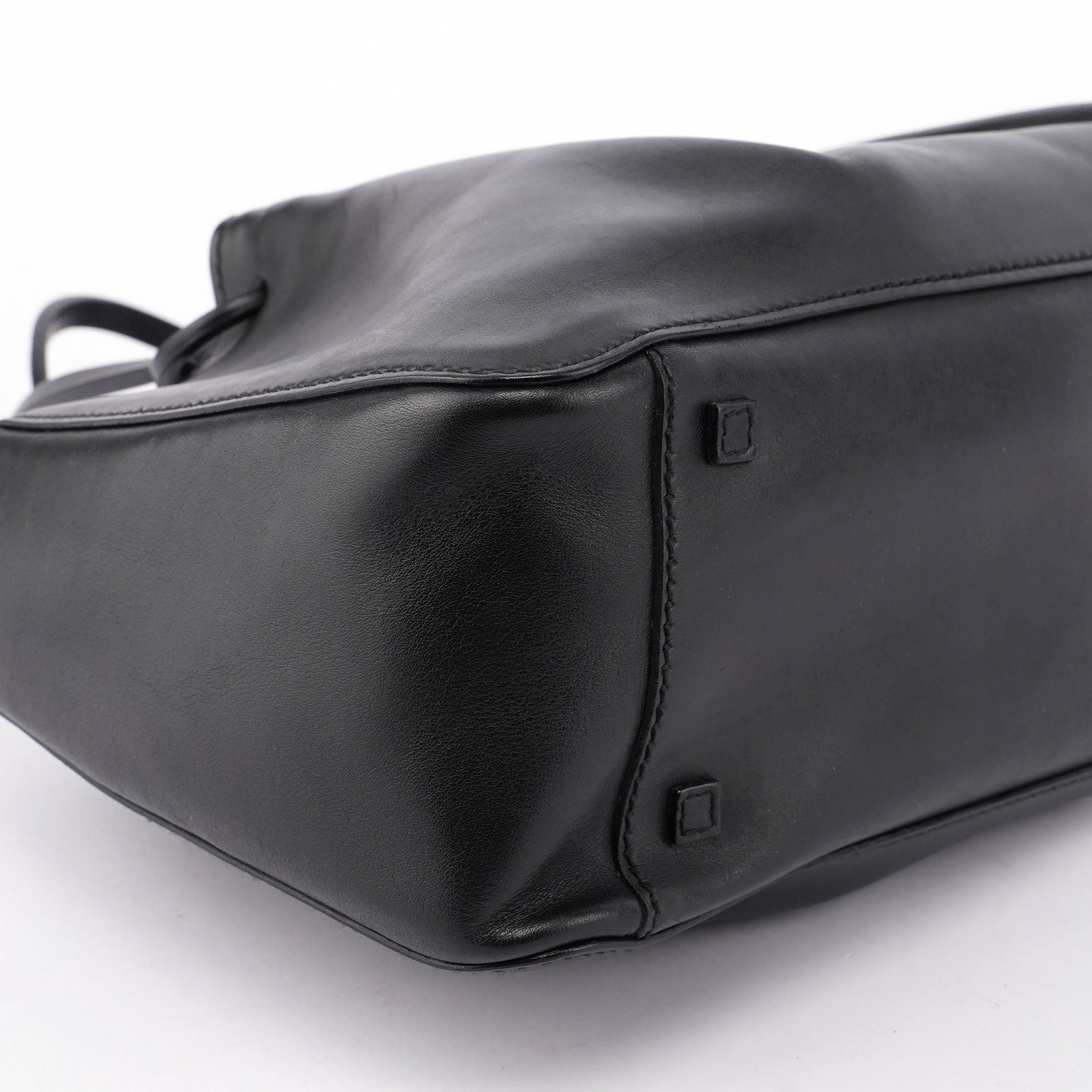 Black Calfskin Tote With Pouch