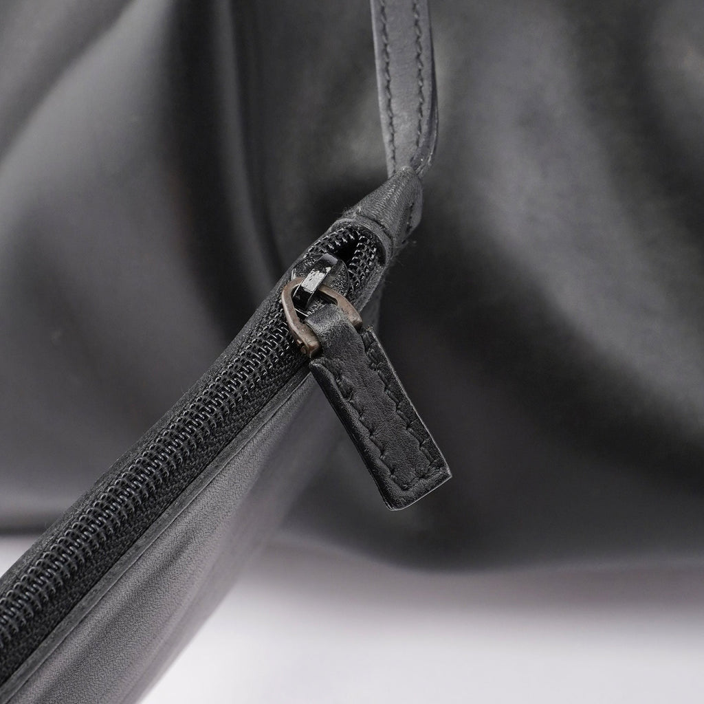 Black Calfskin Tote With Pouch